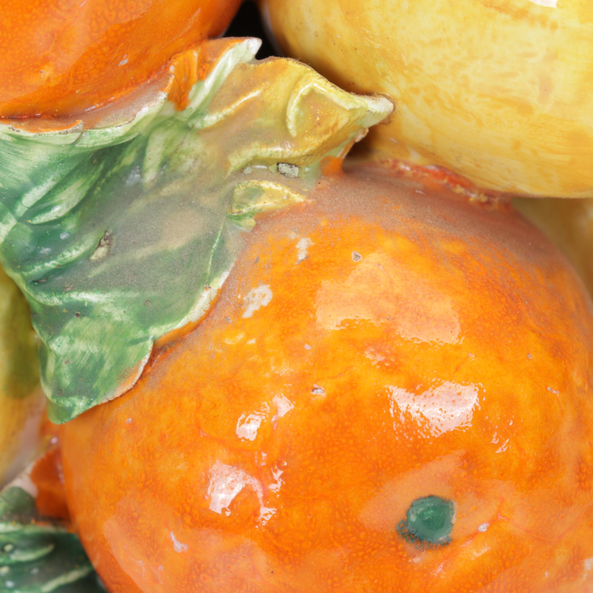 Pair of Italian Majolica Lemon and Orange Tabletop Topiaries