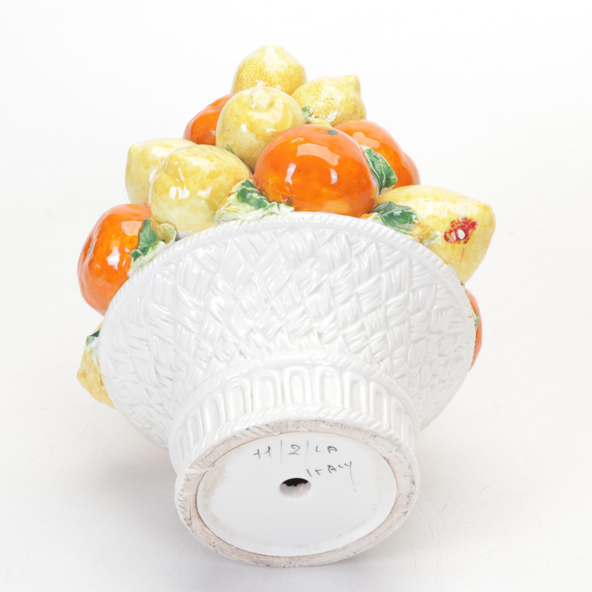 Pair of Italian Majolica Lemon and Orange Tabletop Topiaries