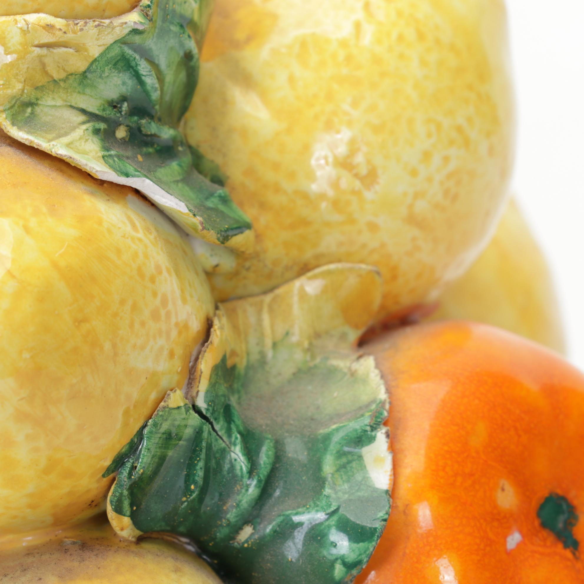 Pair of Italian Majolica Lemon and Orange Tabletop Topiaries