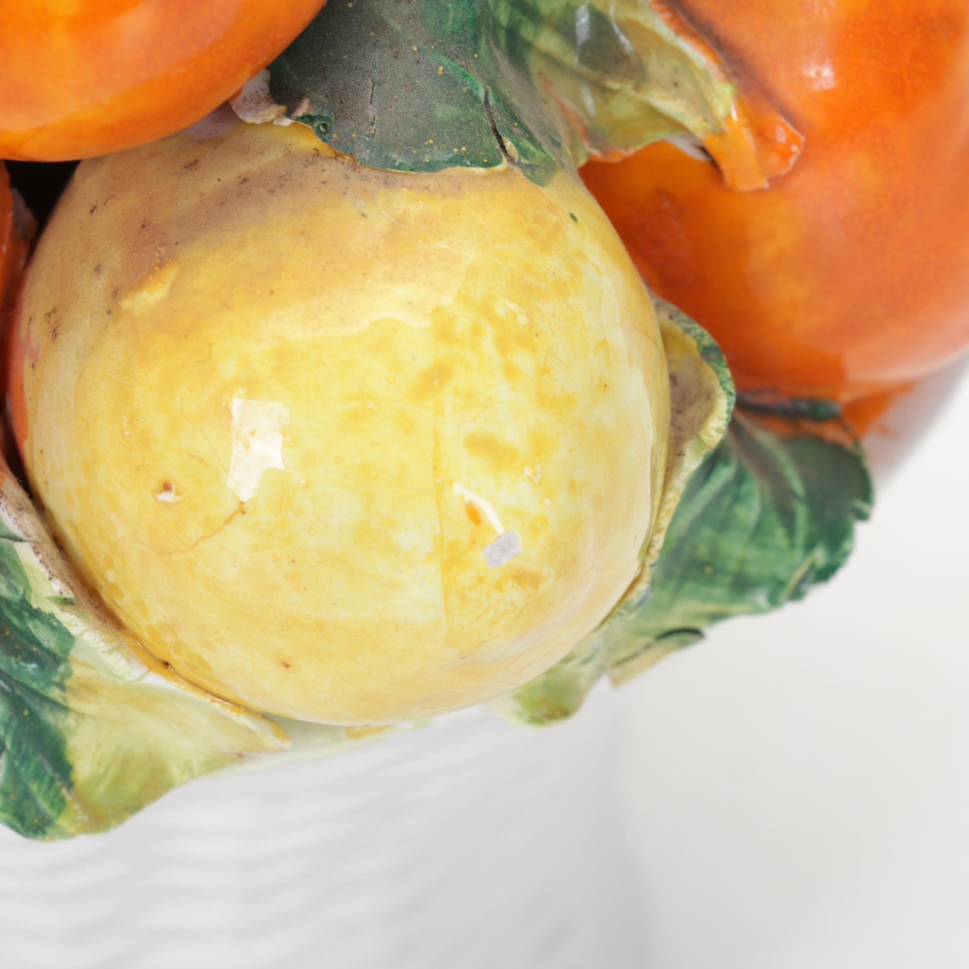 Pair of Italian Majolica Lemon and Orange Tabletop Topiaries