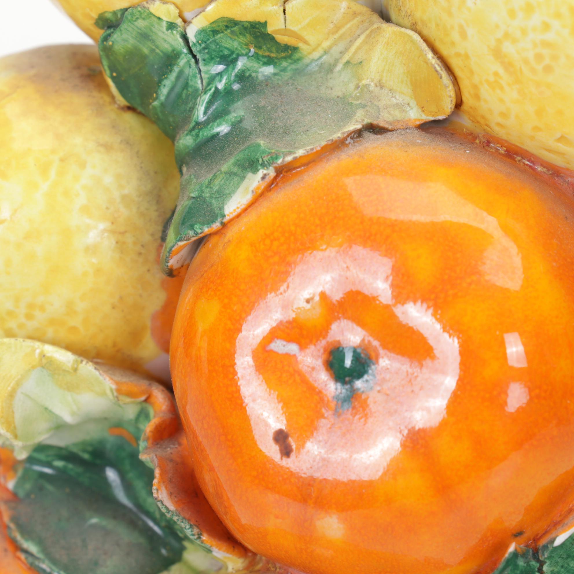 Pair of Italian Majolica Lemon and Orange Tabletop Topiaries