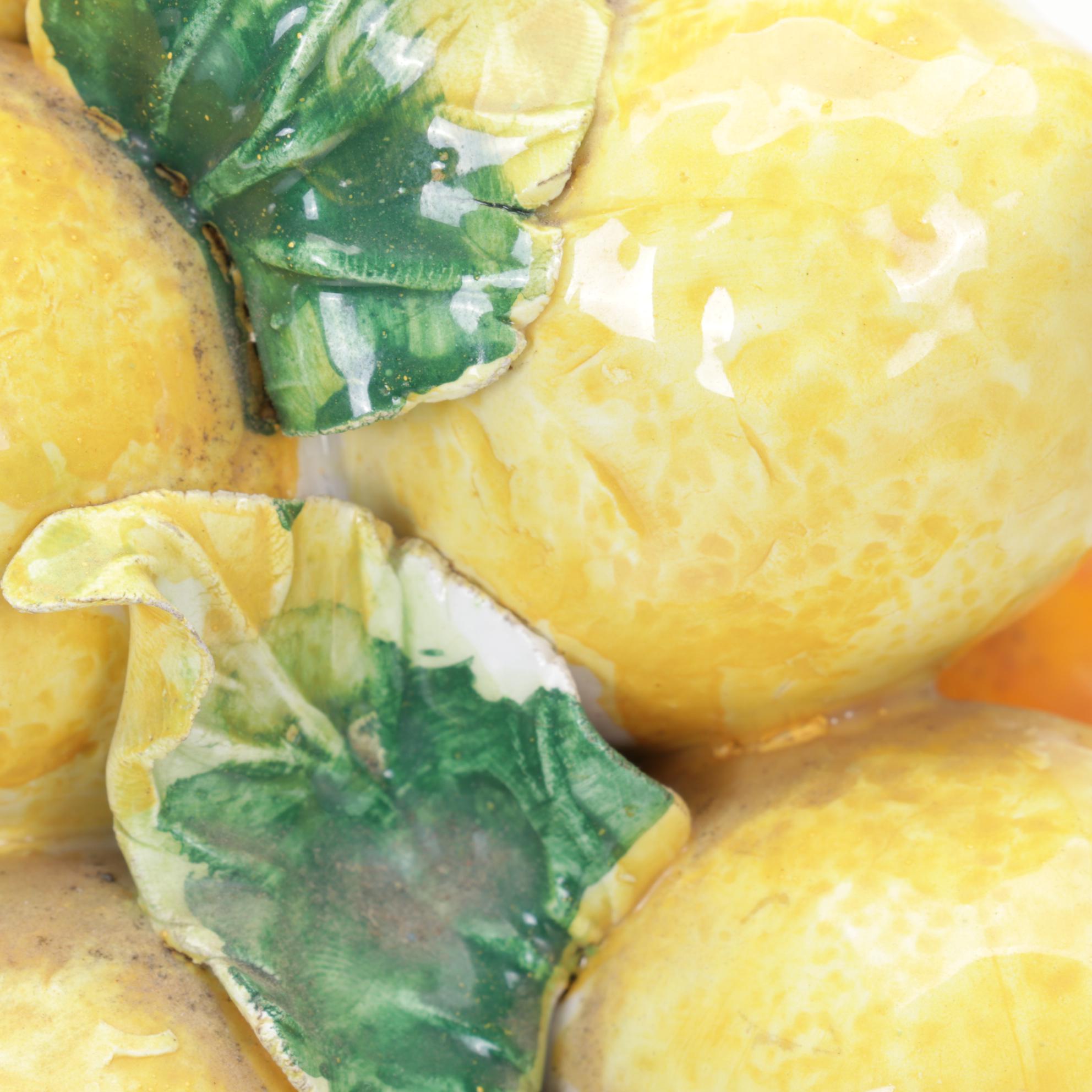 Pair of Italian Majolica Lemon and Orange Tabletop Topiaries