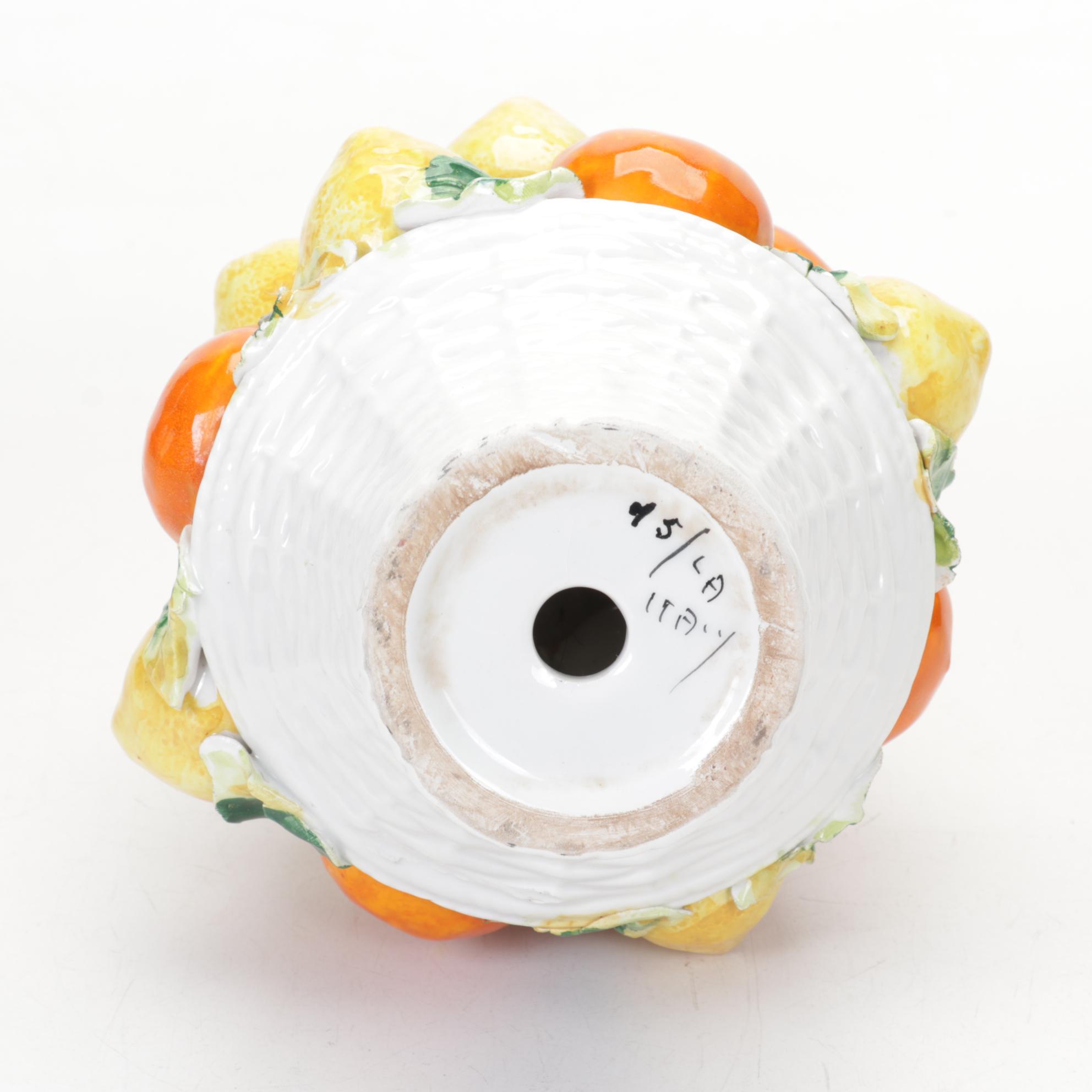 Pair of Italian Majolica Lemon and Orange Tabletop Topiaries