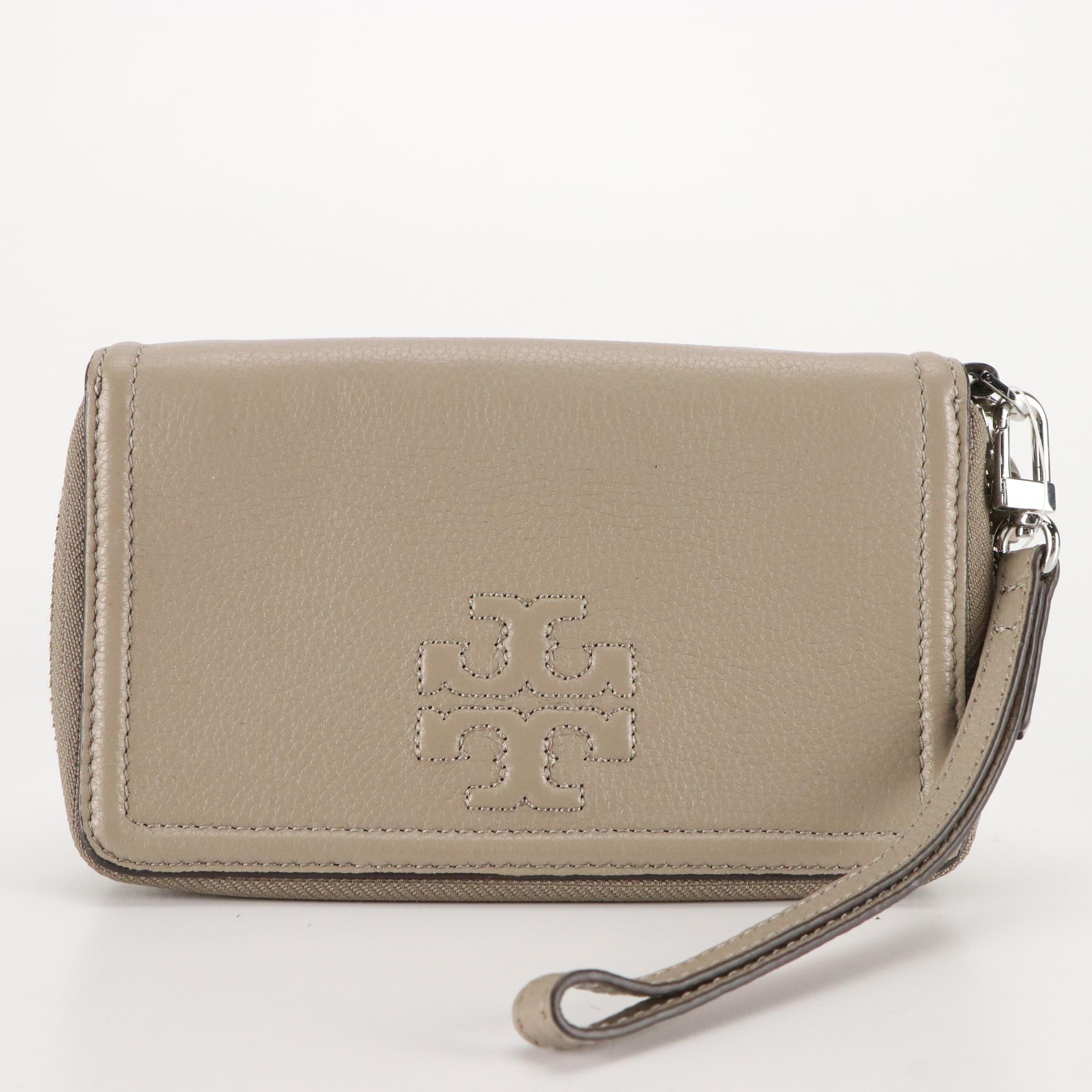 Tory Burch Harper Zip-Around Coin Case and Wristlet Clutch in Grain Leather
