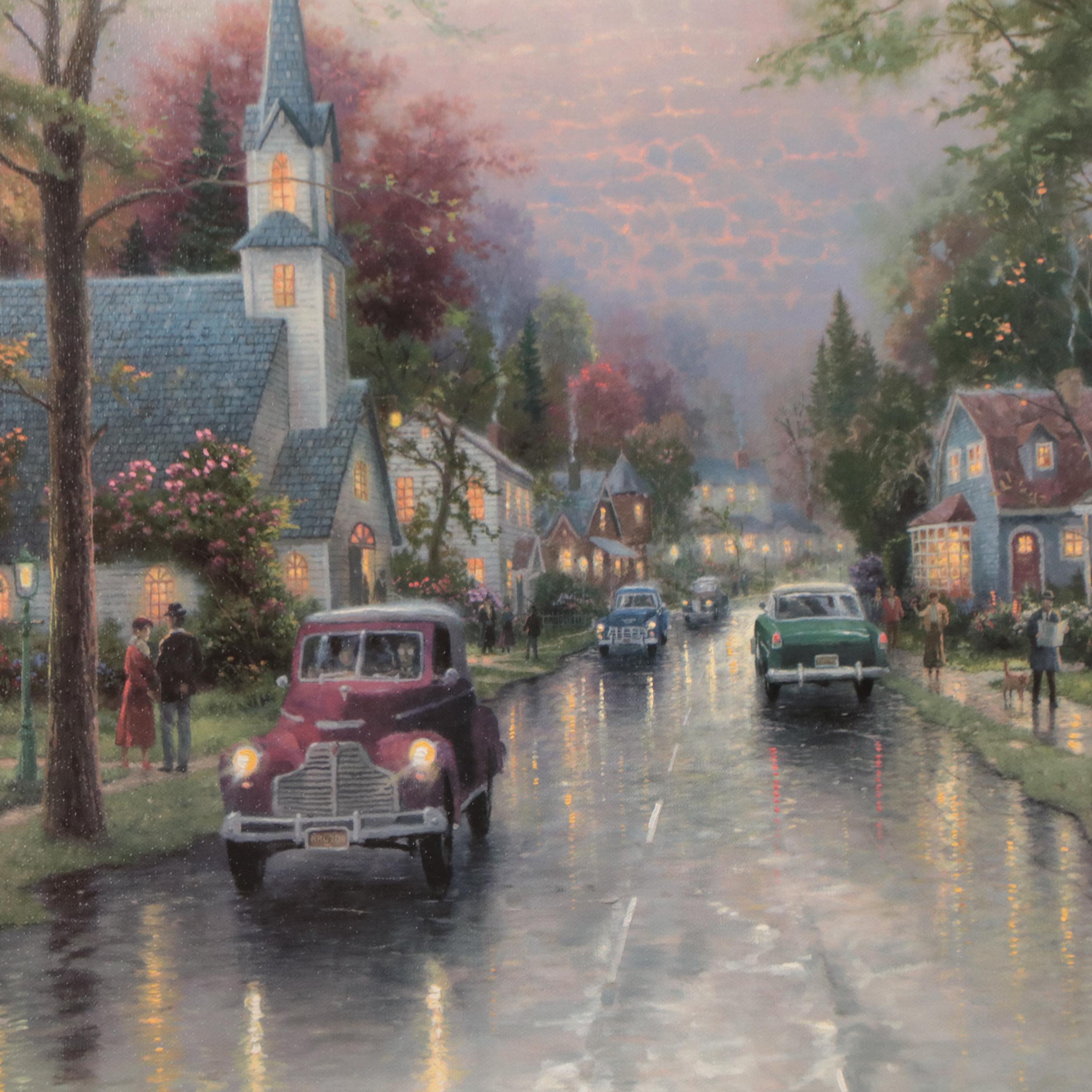 Thomas Kinkade Embellished Offset Lithograph "Hometown Morning"