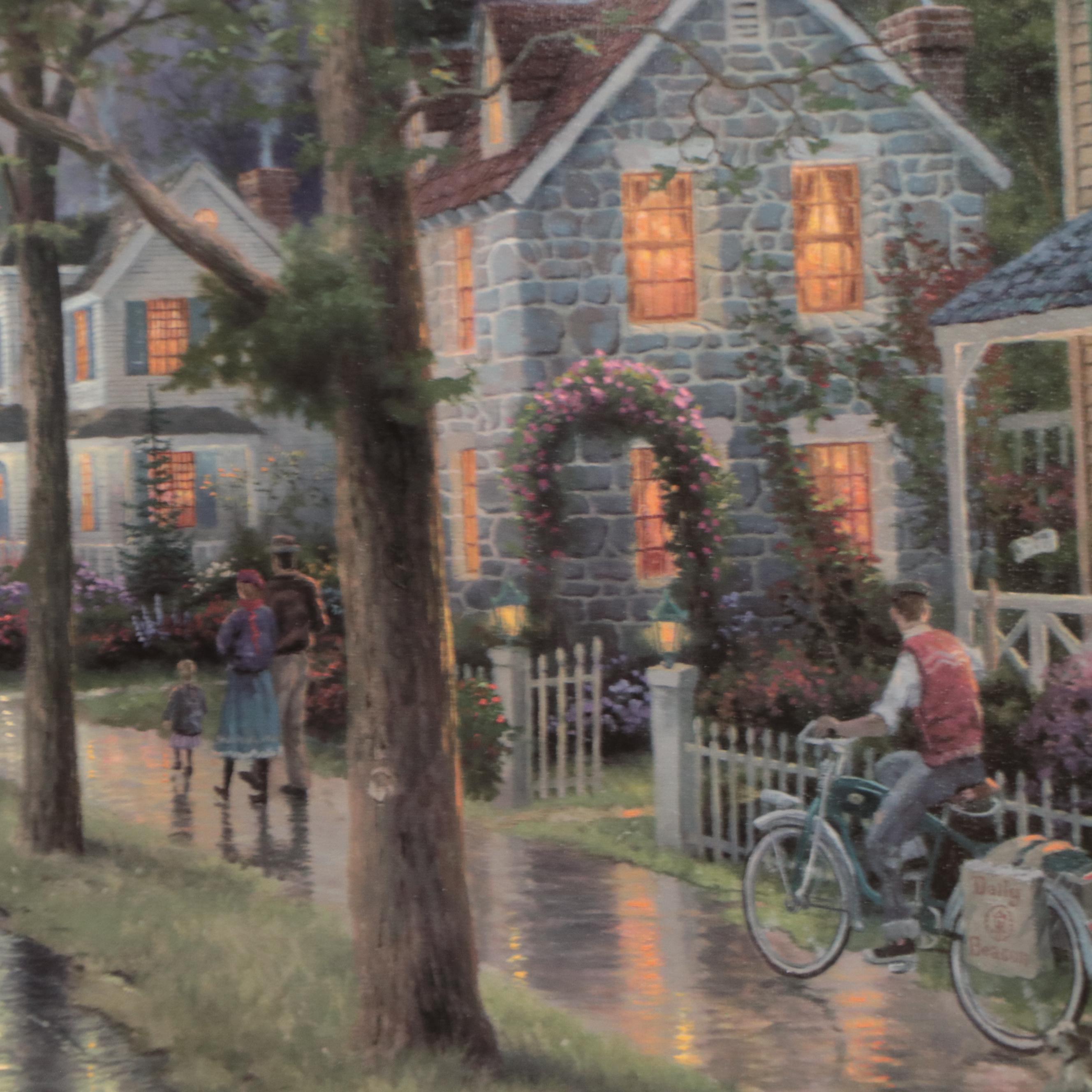 Thomas Kinkade Embellished Offset Lithograph "Hometown Morning"