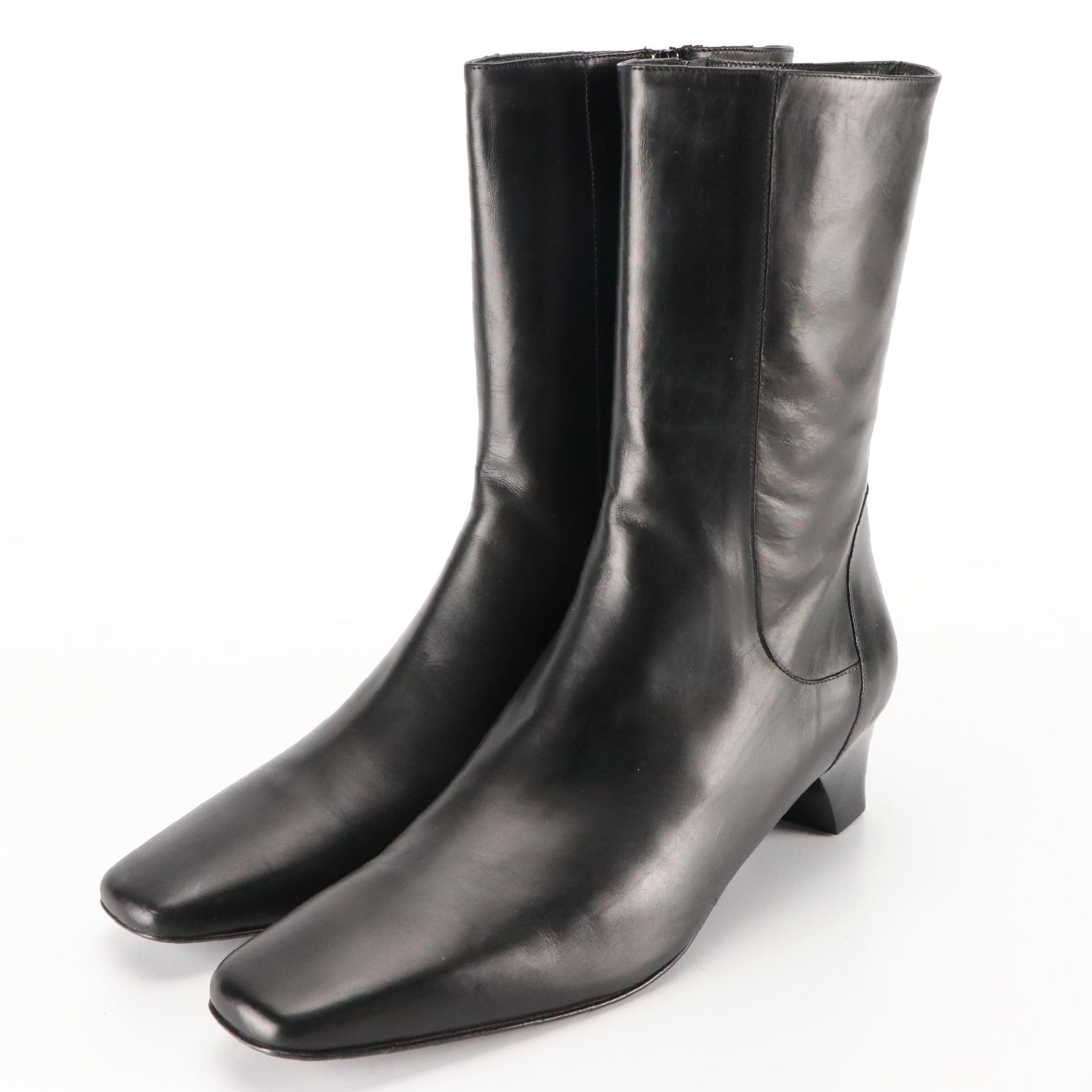Cole Haan Black Calf Leather Gemma Short Zip Boots, New in Box
