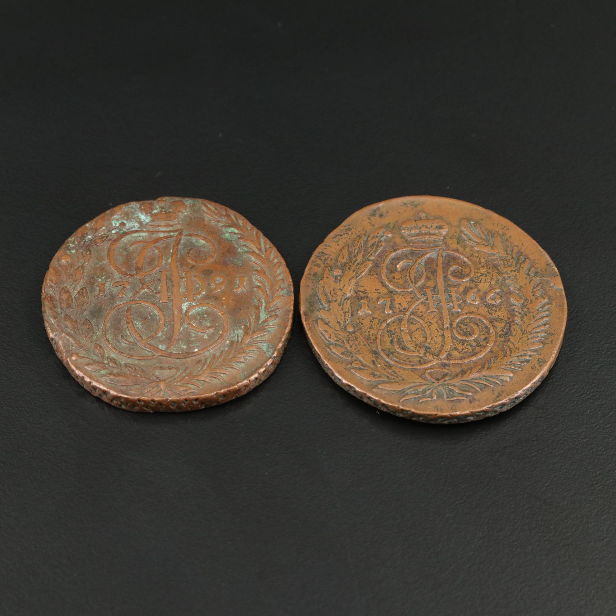 Two Eighteenth Century Russian 5-Kopek Coins