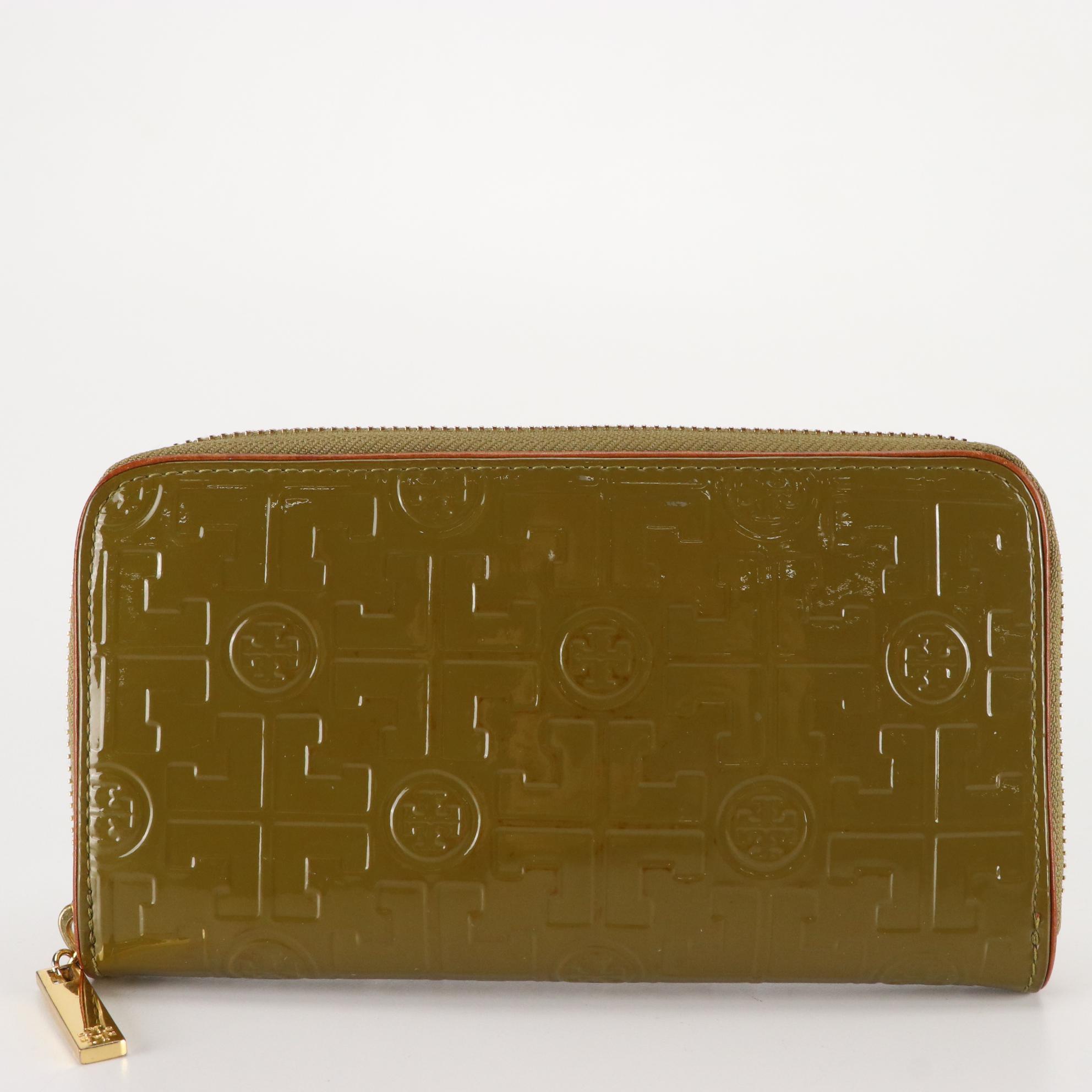 Tory Burch Perforated Logo Grain Leather and Patent Leather Zip-Around Wallets