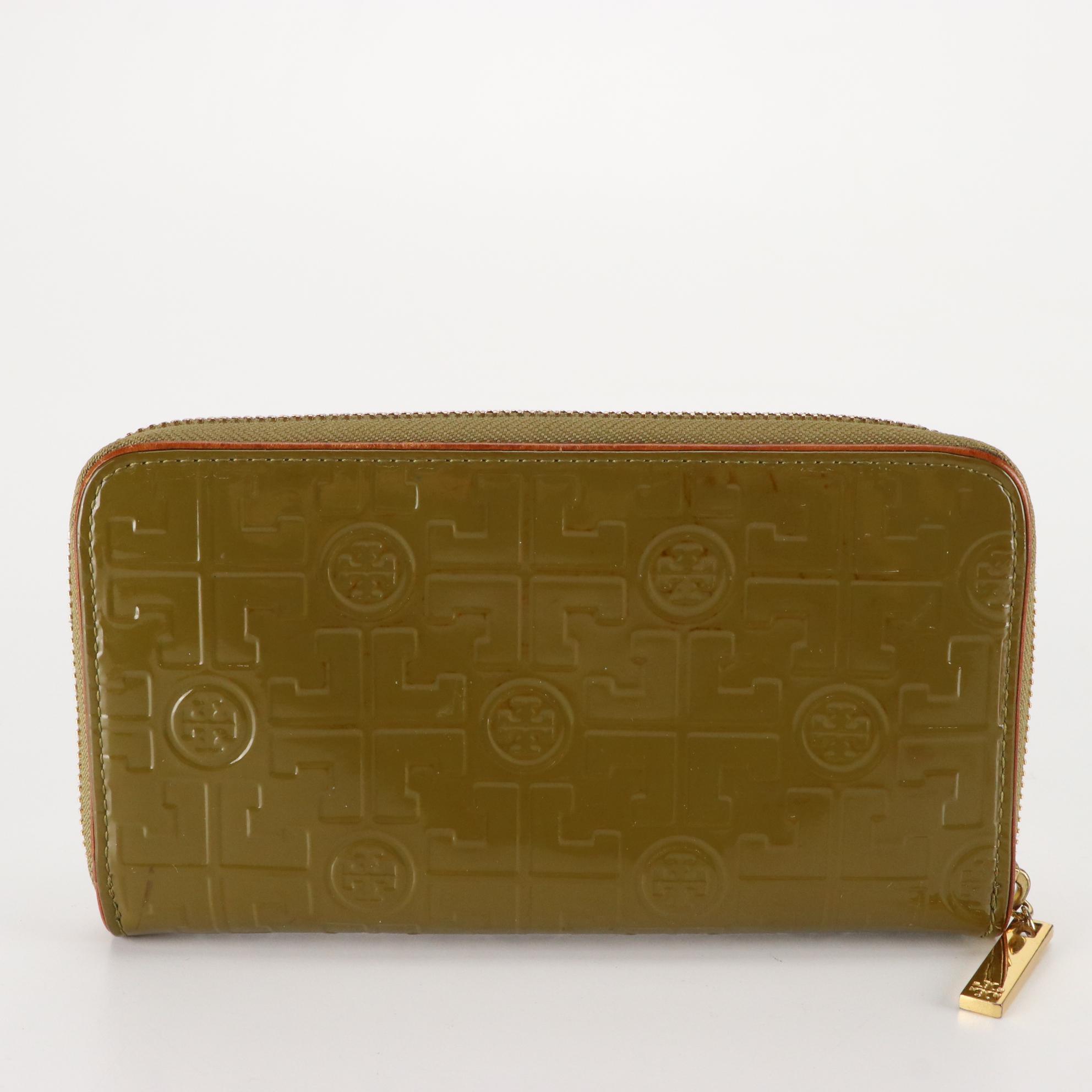 Tory Burch Perforated Logo Grain Leather and Patent Leather Zip-Around Wallets