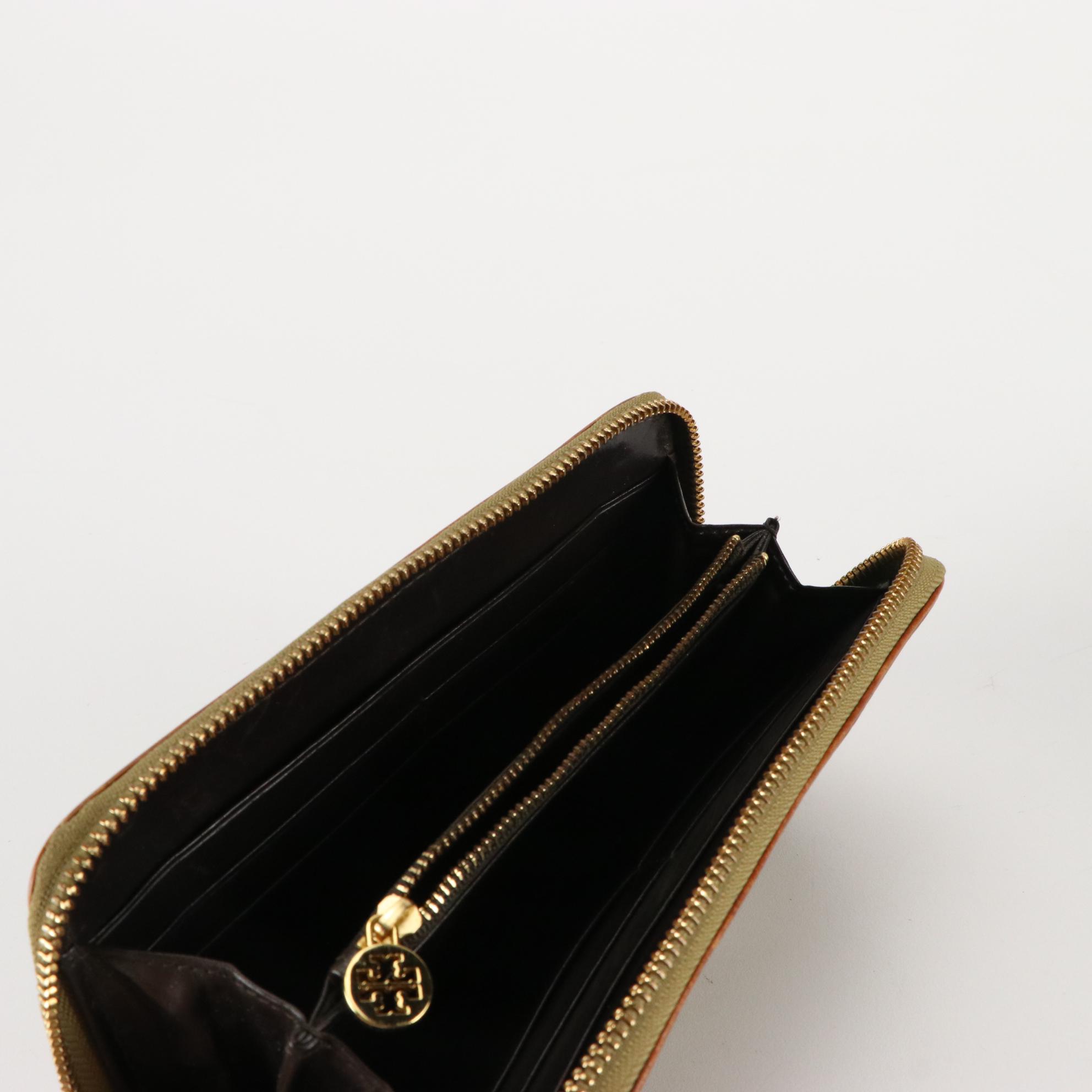 Tory Burch Perforated Logo Grain Leather and Patent Leather Zip-Around Wallets