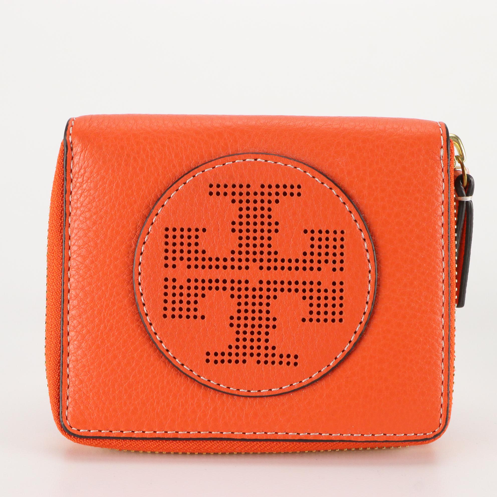 Tory Burch Perforated Logo Grain Leather and Patent Leather Zip-Around Wallets