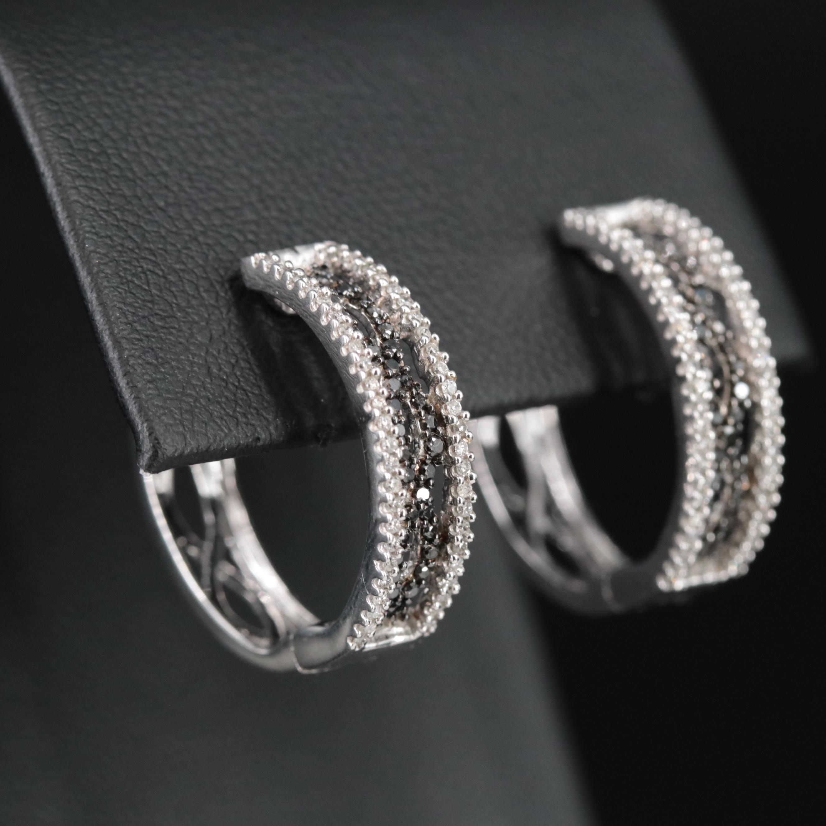 14K 0.70 CTW Diamond Hoop Earrings with Fancy Black Diamonds