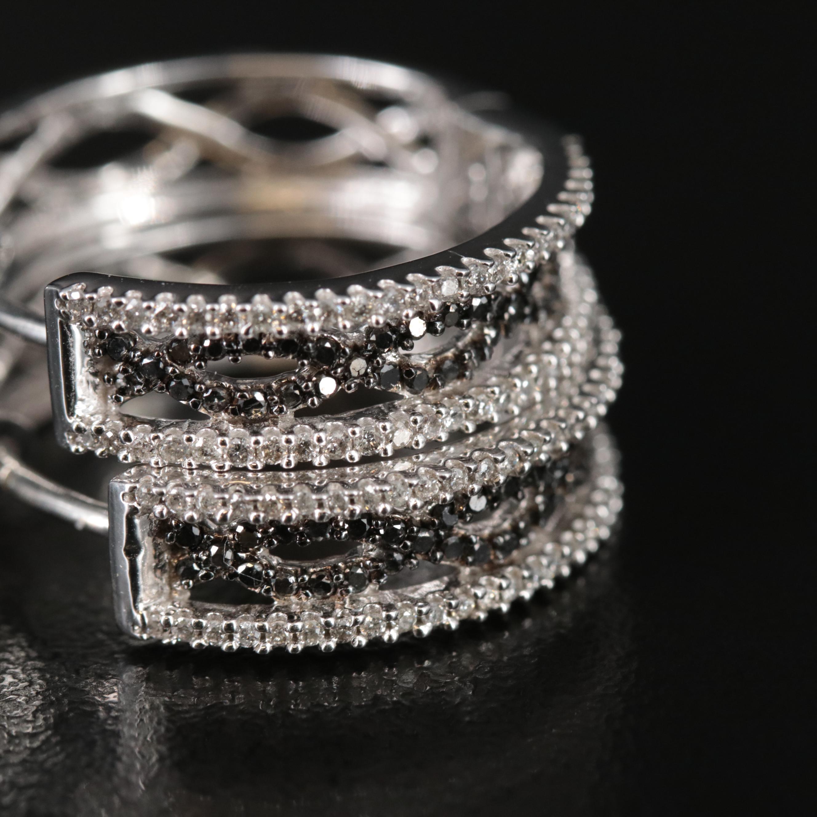 14K 0.70 CTW Diamond Hoop Earrings with Fancy Black Diamonds