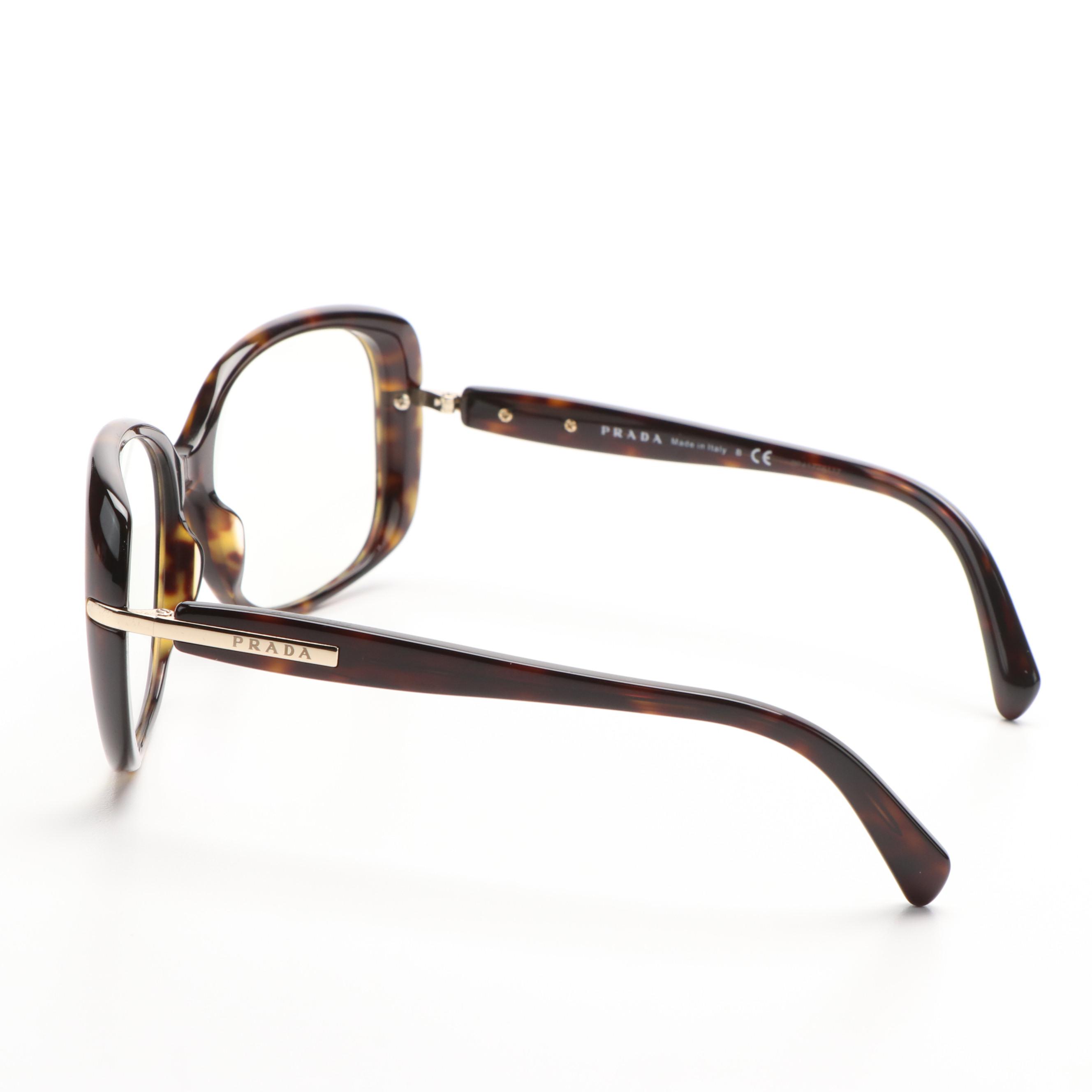 Prada PR08OS Rectangular Dark Havana and Light Blue Filter Sunglasses With Case