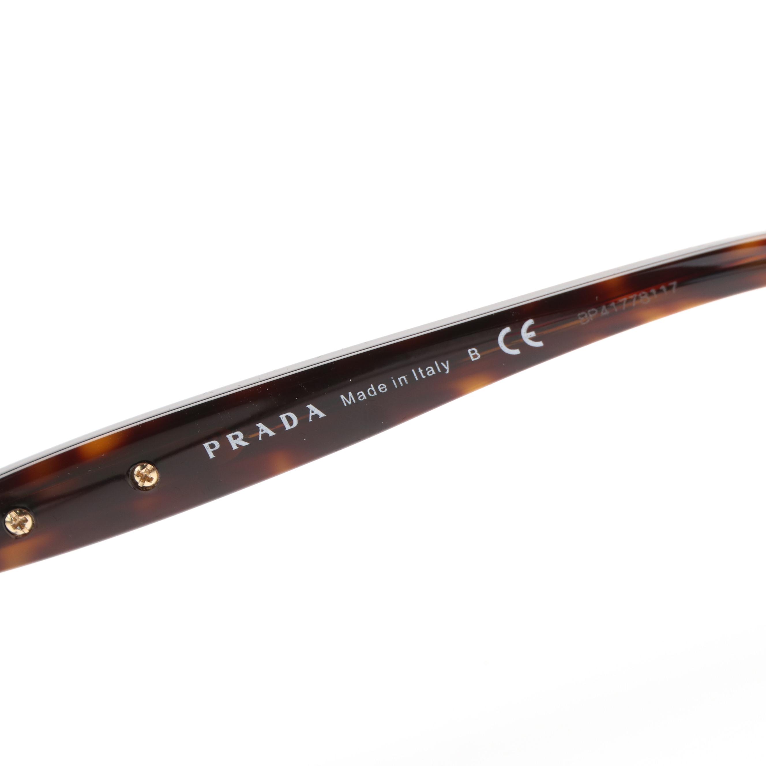 Prada PR08OS Rectangular Dark Havana and Light Blue Filter Sunglasses With Case