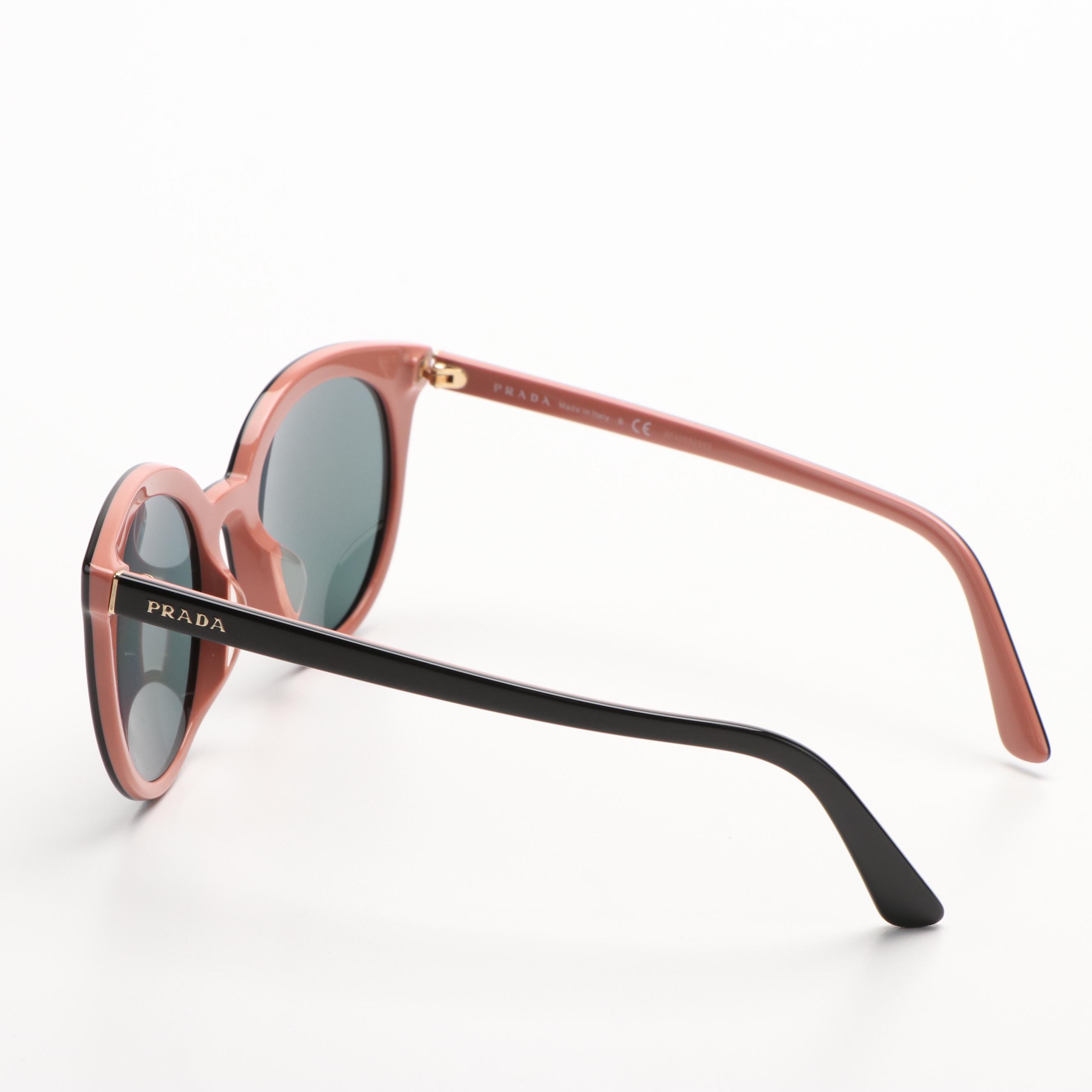 Prada PR02XSF Round Full Rim Black and Pink Sunglasses With Case