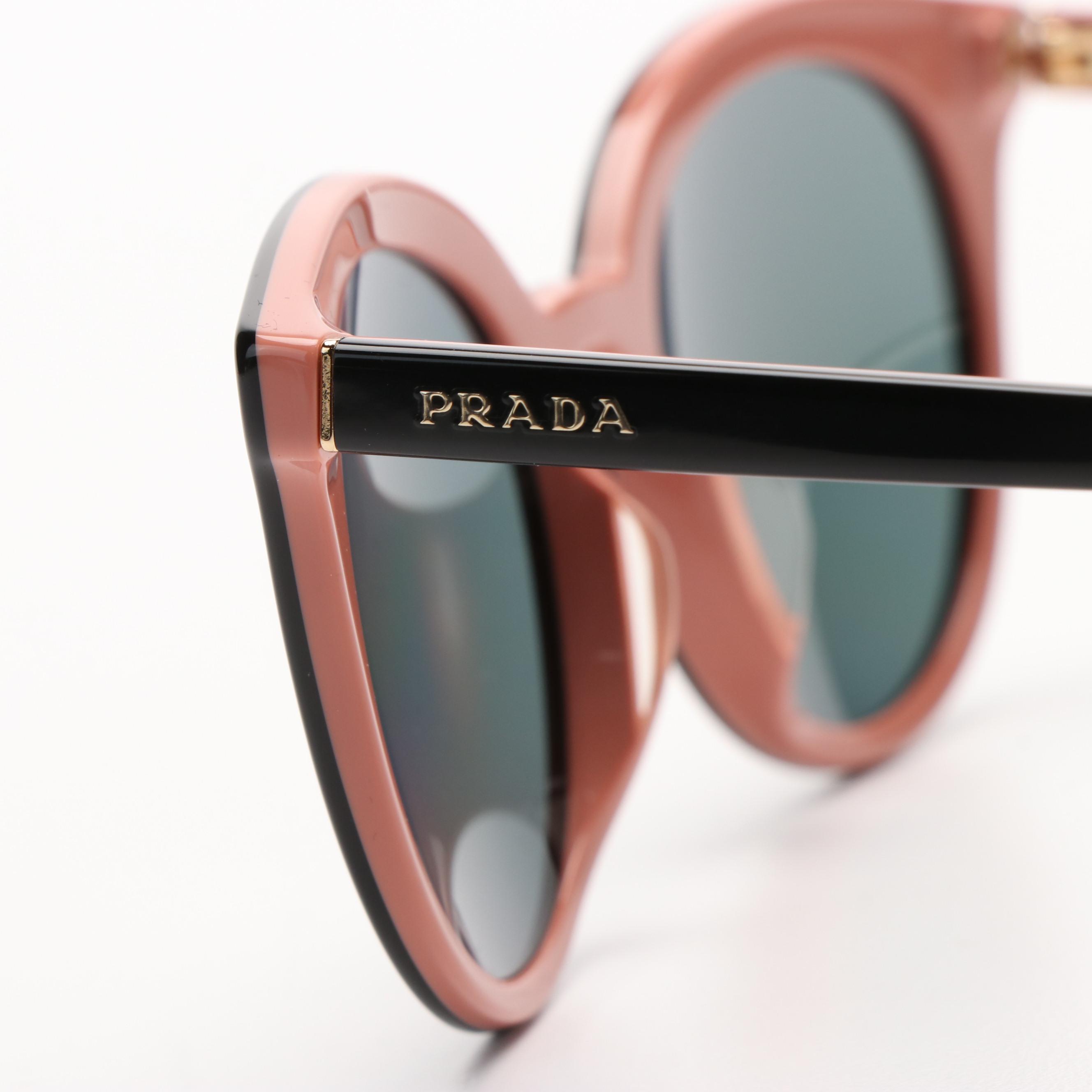 Prada PR02XSF Round Full Rim Black and Pink Sunglasses With Case