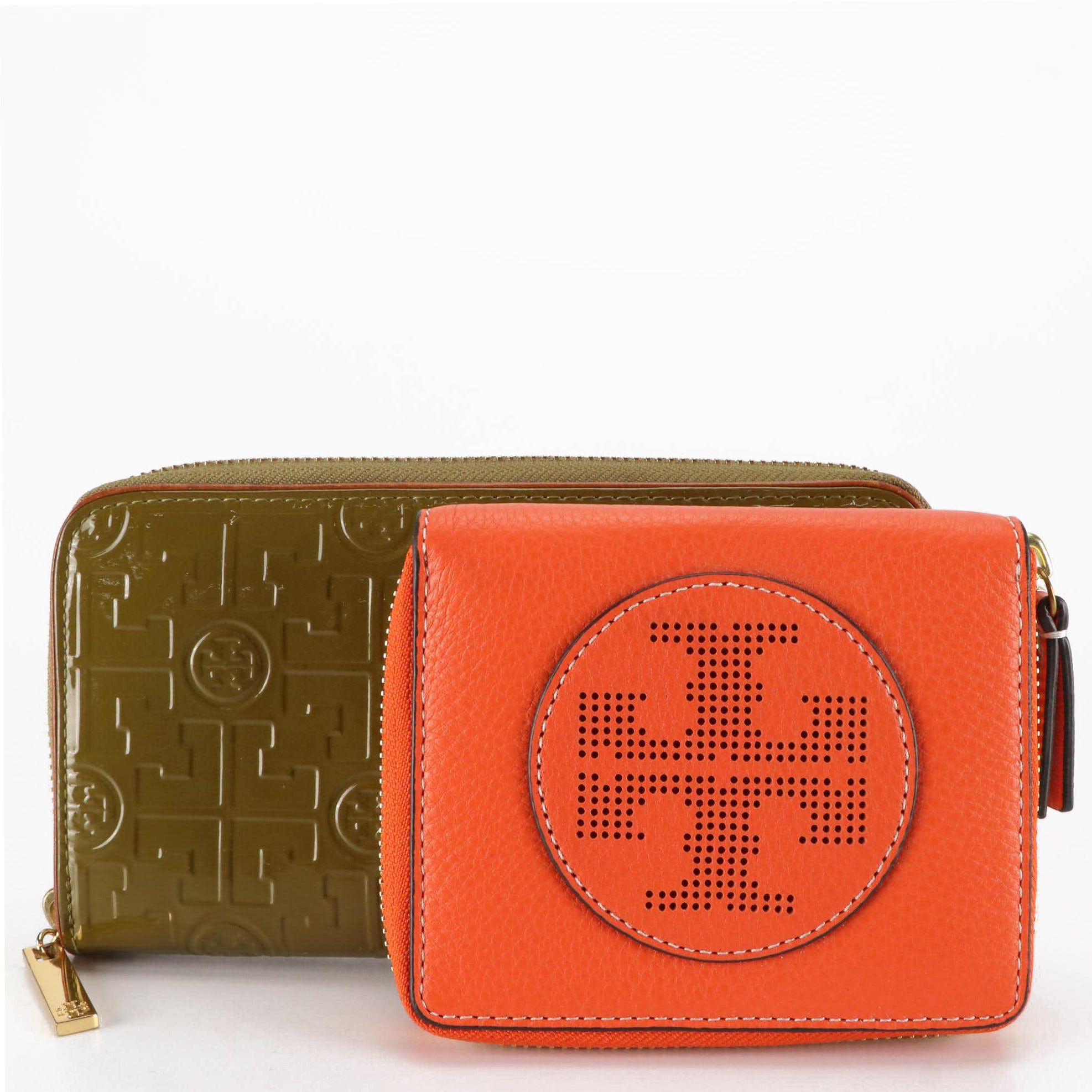 Tory Burch Perforated Logo Grain Leather and Patent Leather Zip-Around Wallets