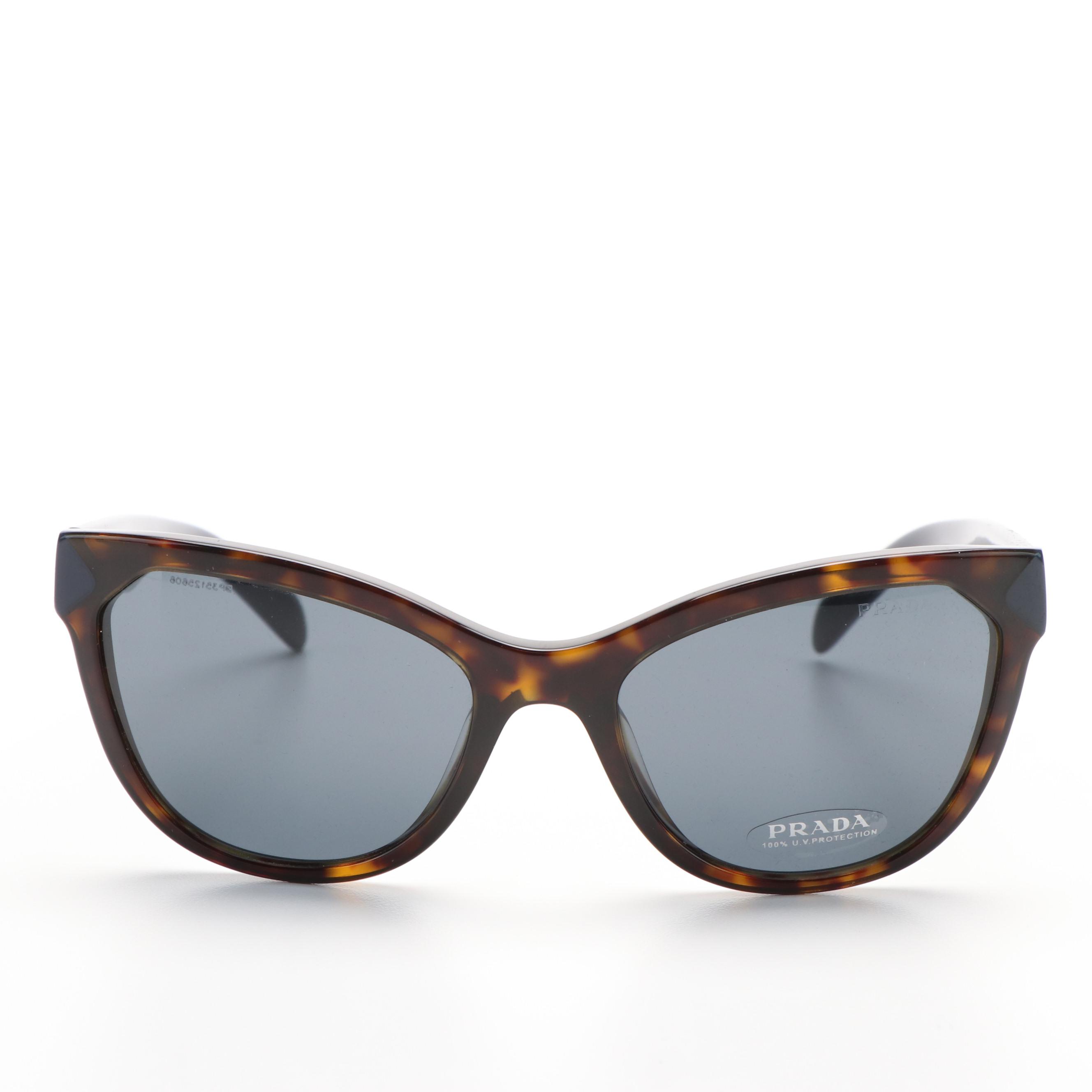 Prada PR21SSF Cat-Eye Havana and Dark Blue Sunglasses With Case
