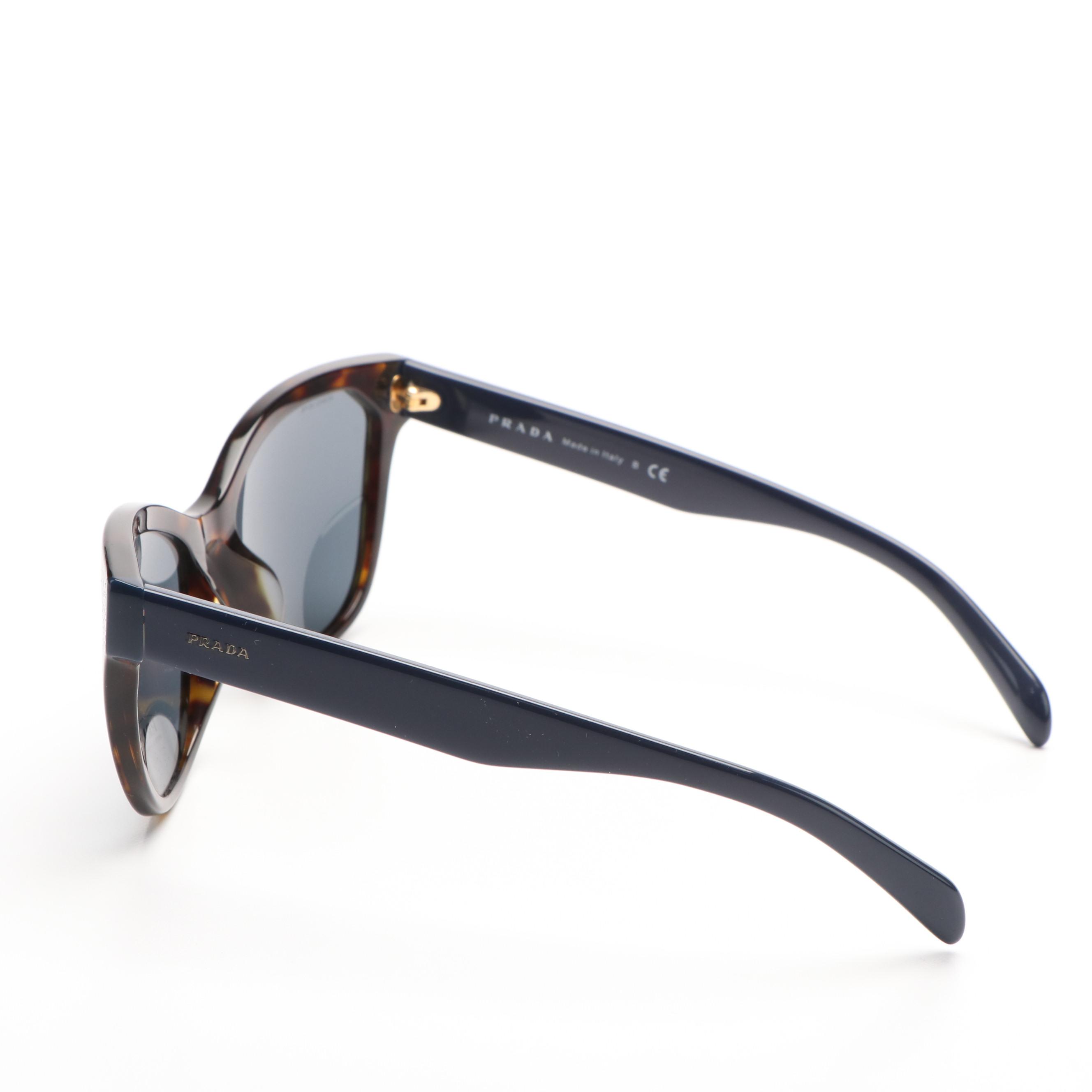 Prada PR21SSF Cat-Eye Havana and Dark Blue Sunglasses With Case