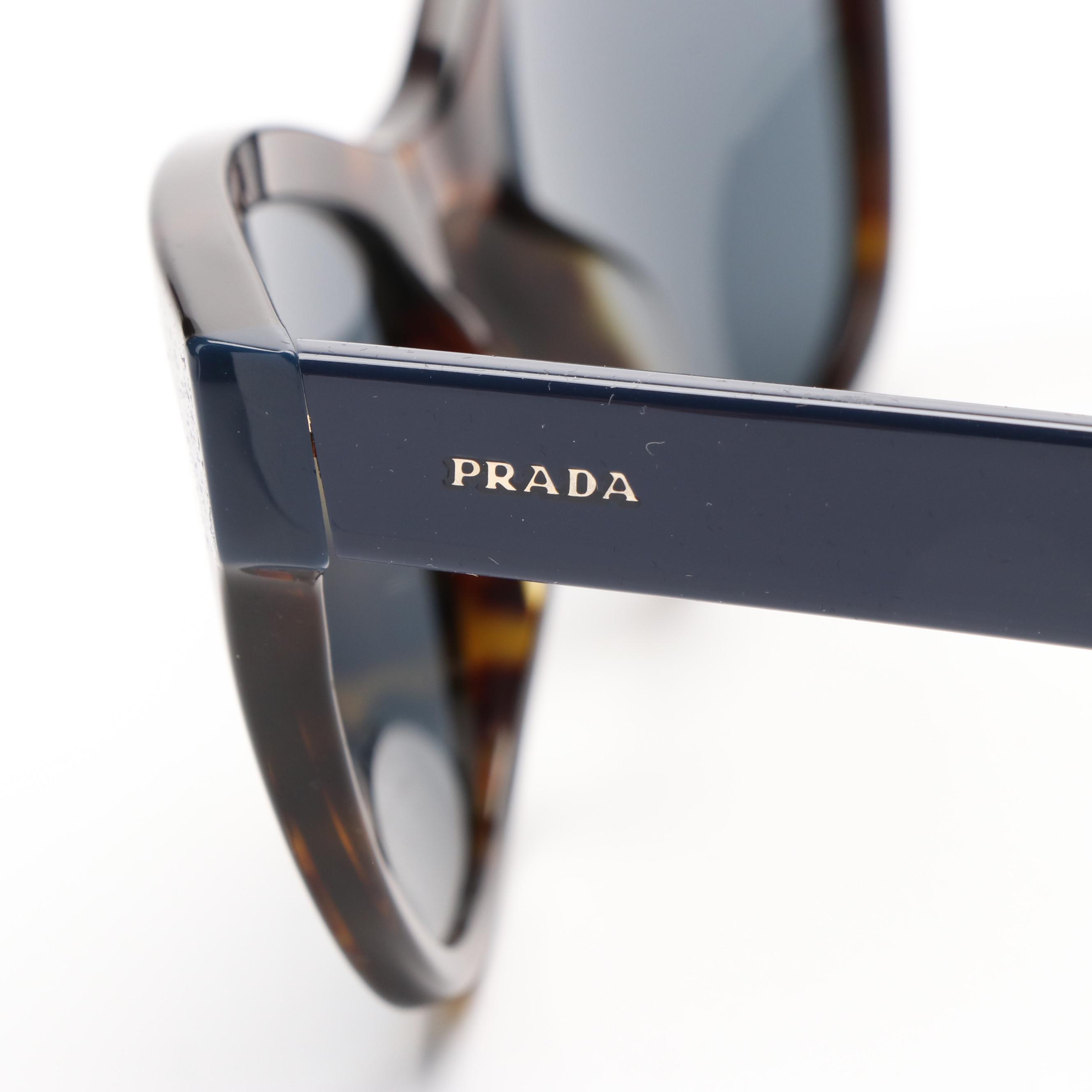Prada PR21SSF Cat-Eye Havana and Dark Blue Sunglasses With Case