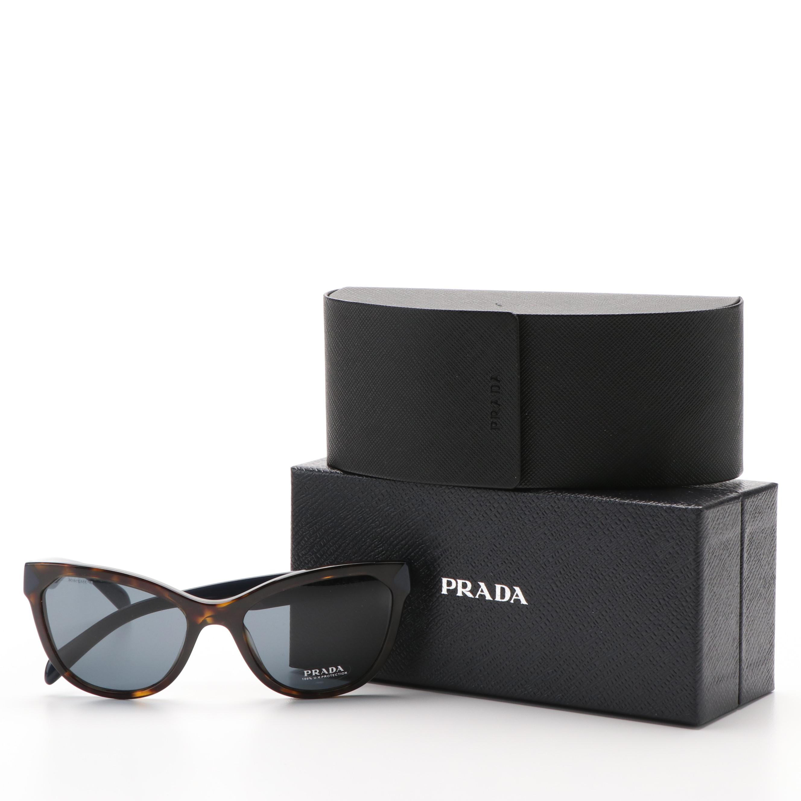 Prada PR21SSF Cat-Eye Havana and Dark Blue Sunglasses With Case