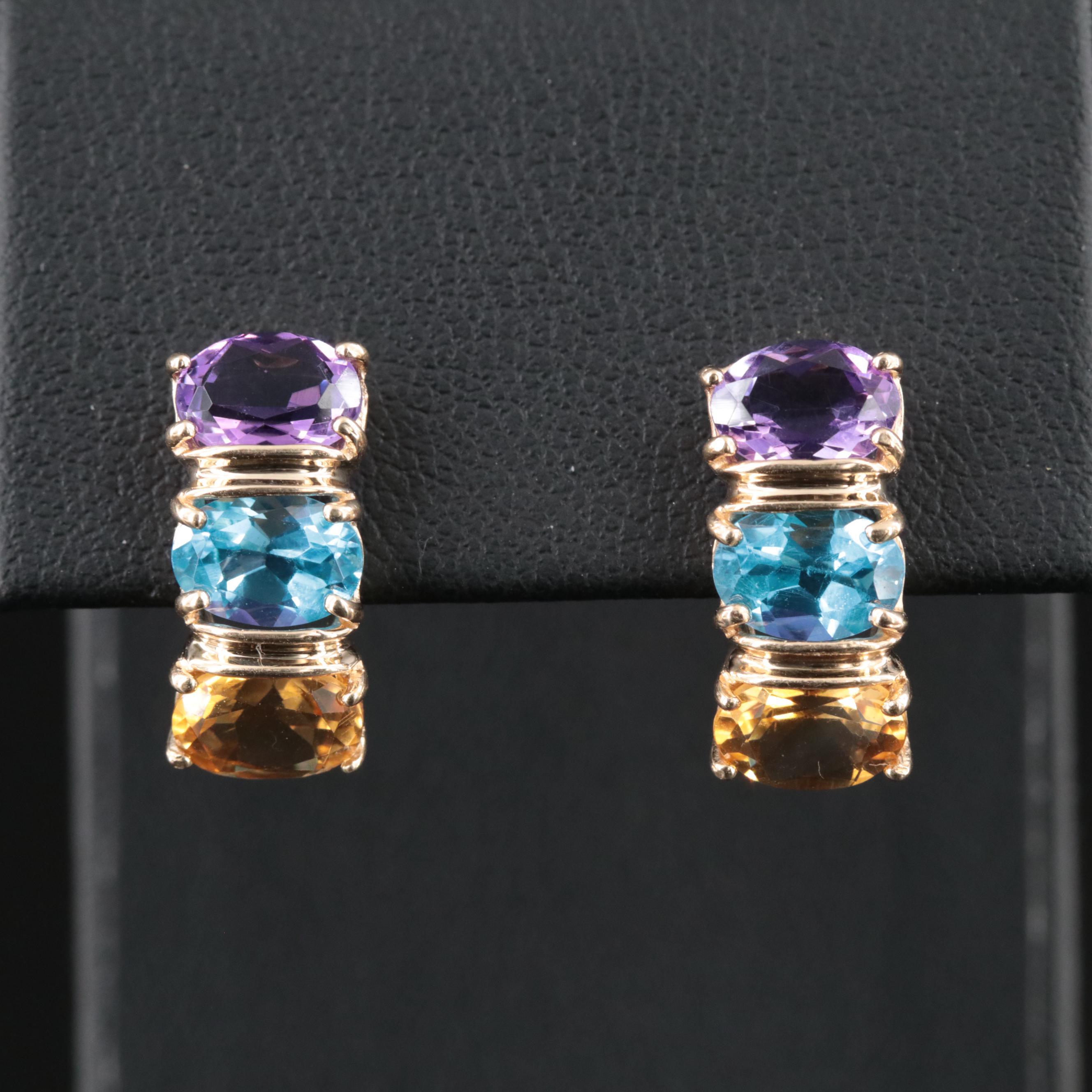 14K Citrine, Amethyst and Topaz Earrings
