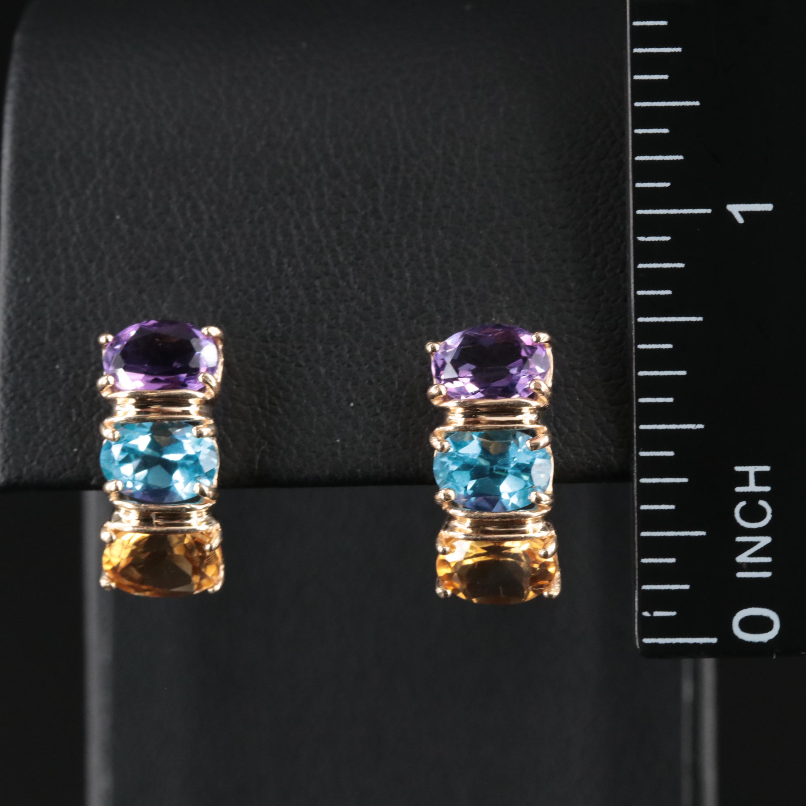 14K Citrine, Amethyst and Topaz Earrings