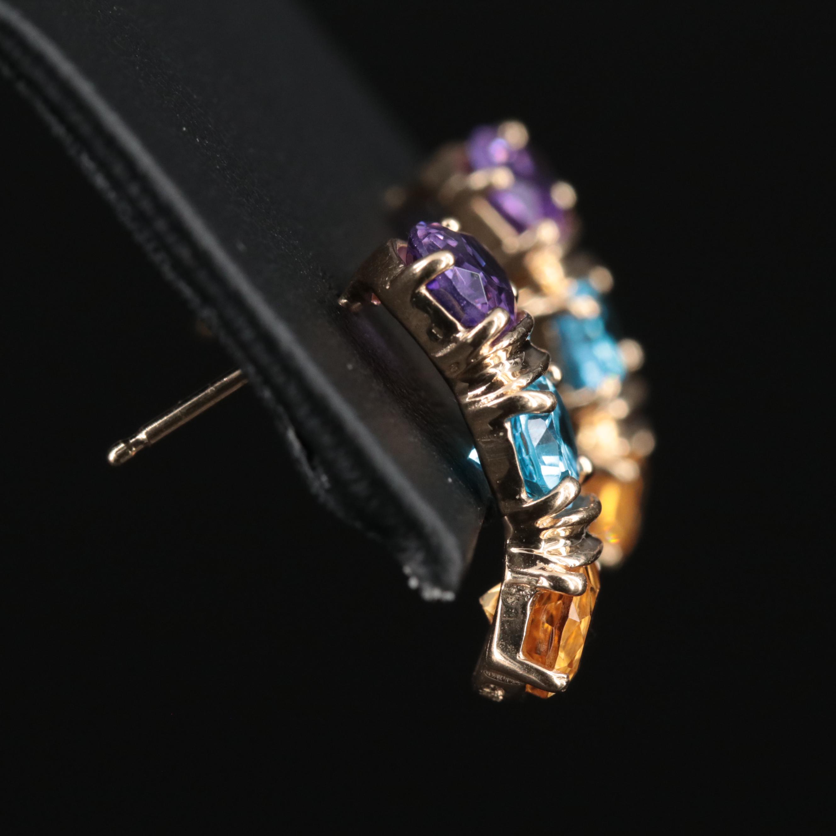 14K Citrine, Amethyst and Topaz Earrings
