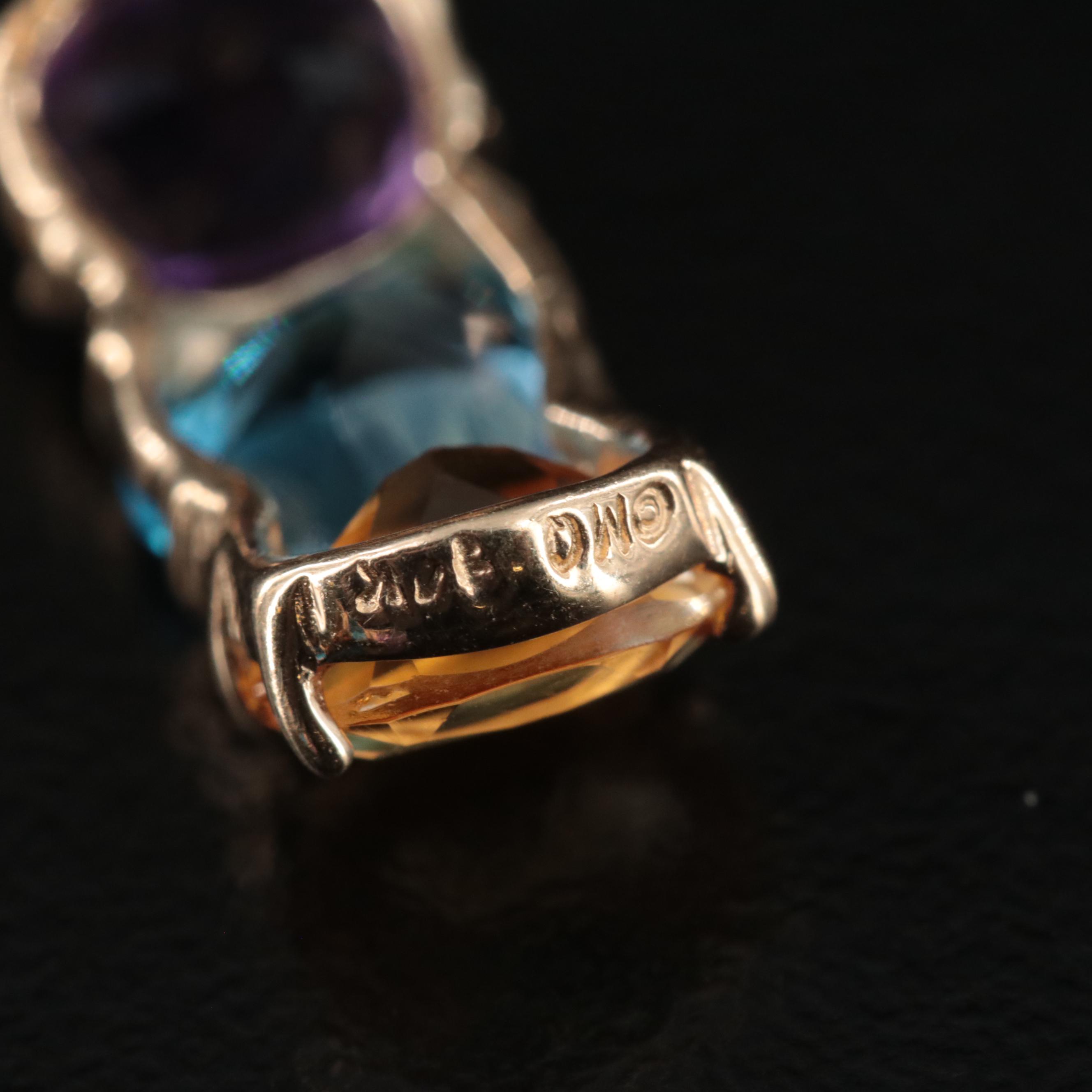 14K Citrine, Amethyst and Topaz Earrings