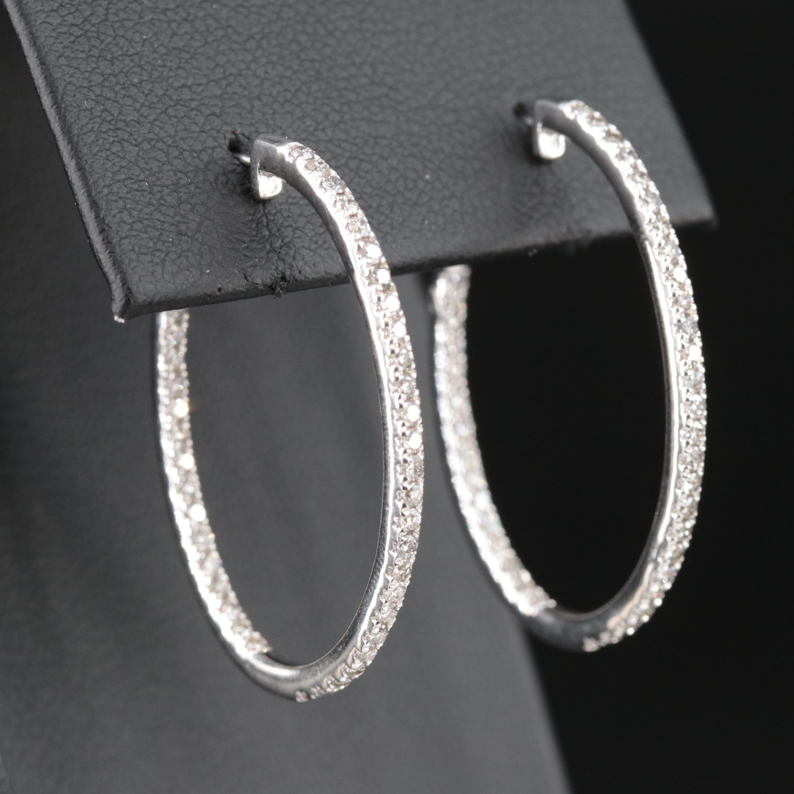 10K 1.03 CTW Diamond Hoop Earrings