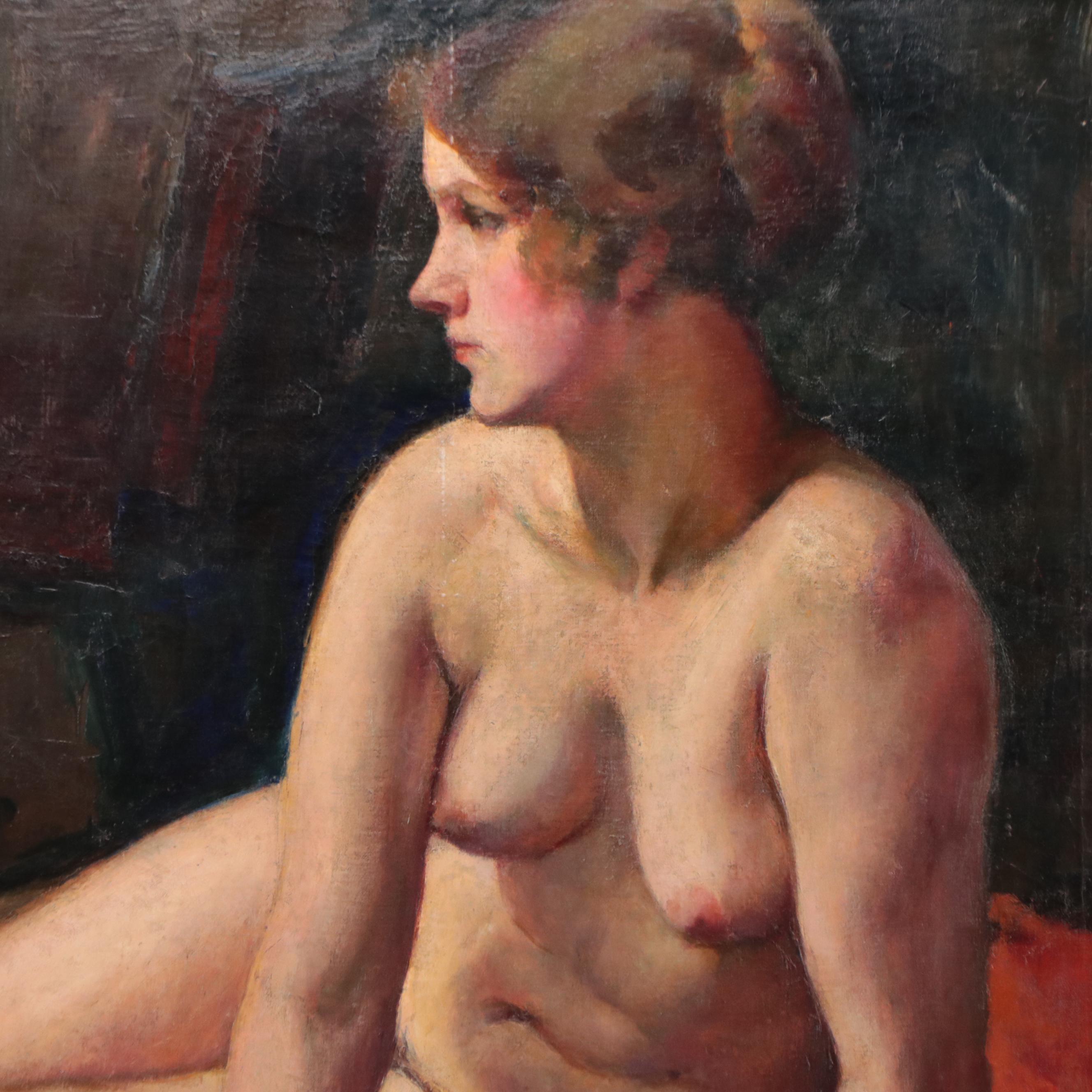 A. Melvin Phillips Portrait of Seated Female Nude Oil Painting