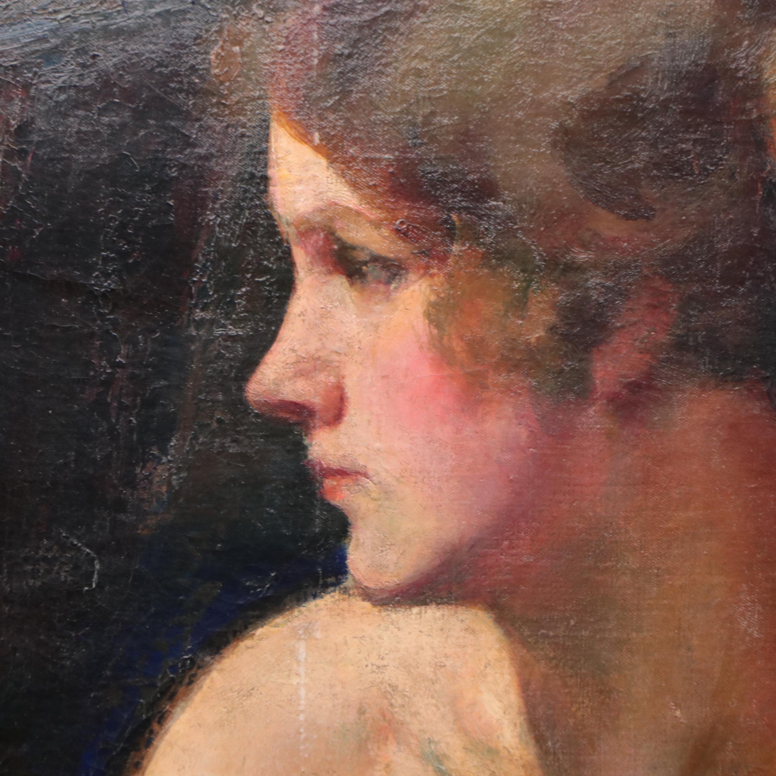 A. Melvin Phillips Portrait of Seated Female Nude Oil Painting