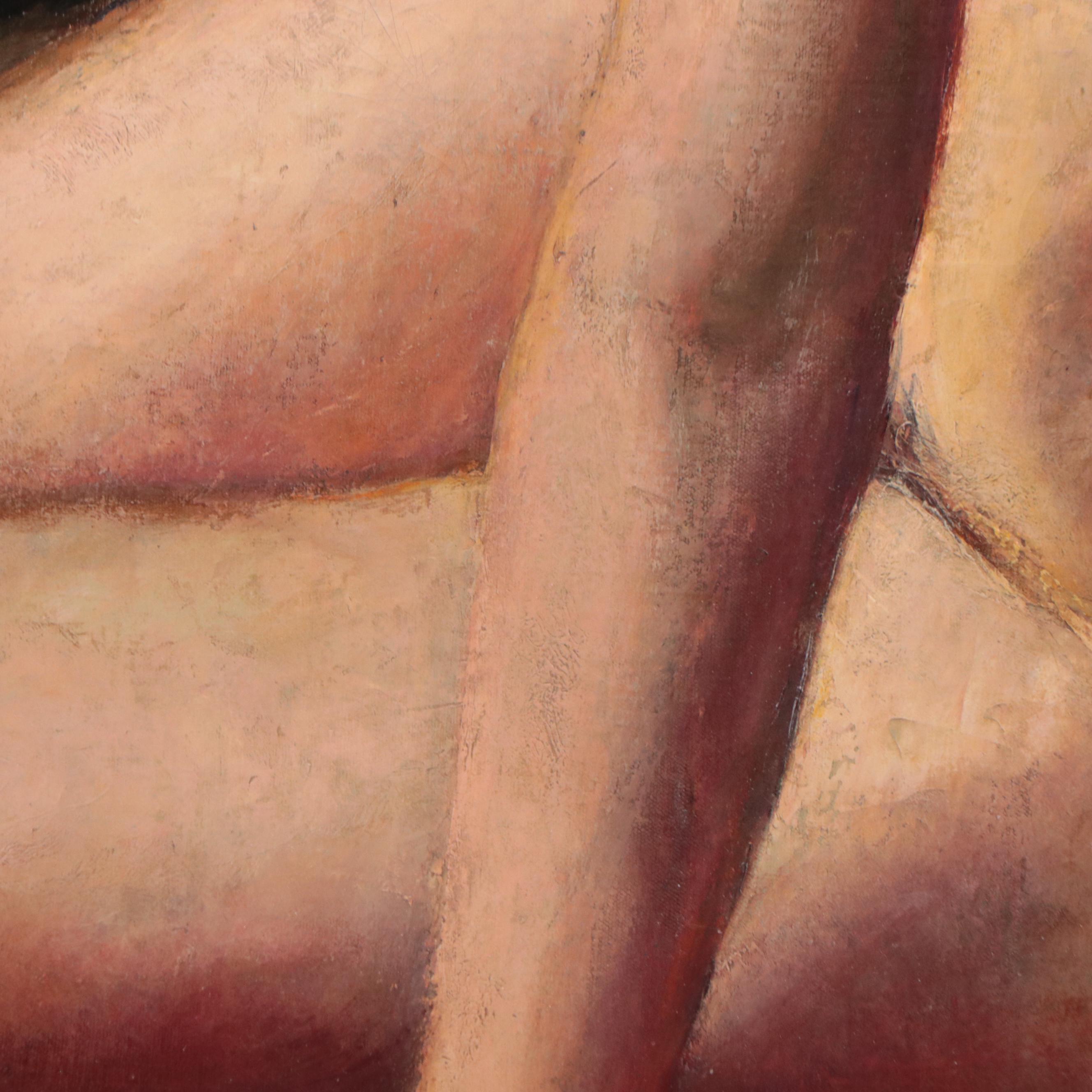 A. Melvin Phillips Portrait of Seated Female Nude Oil Painting