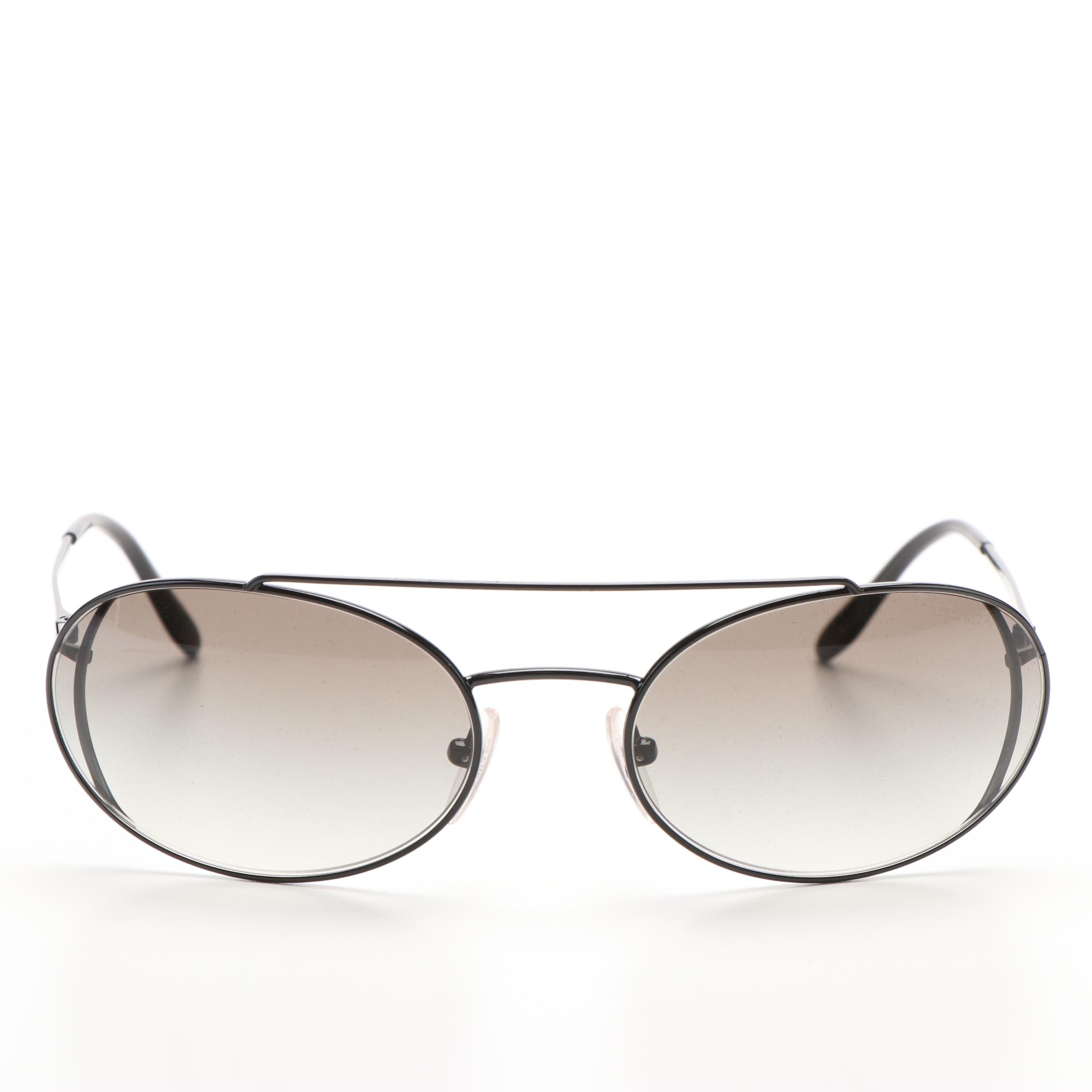 Prada PR66VS Oval Black/Grey Gradient Sunglasses With Case