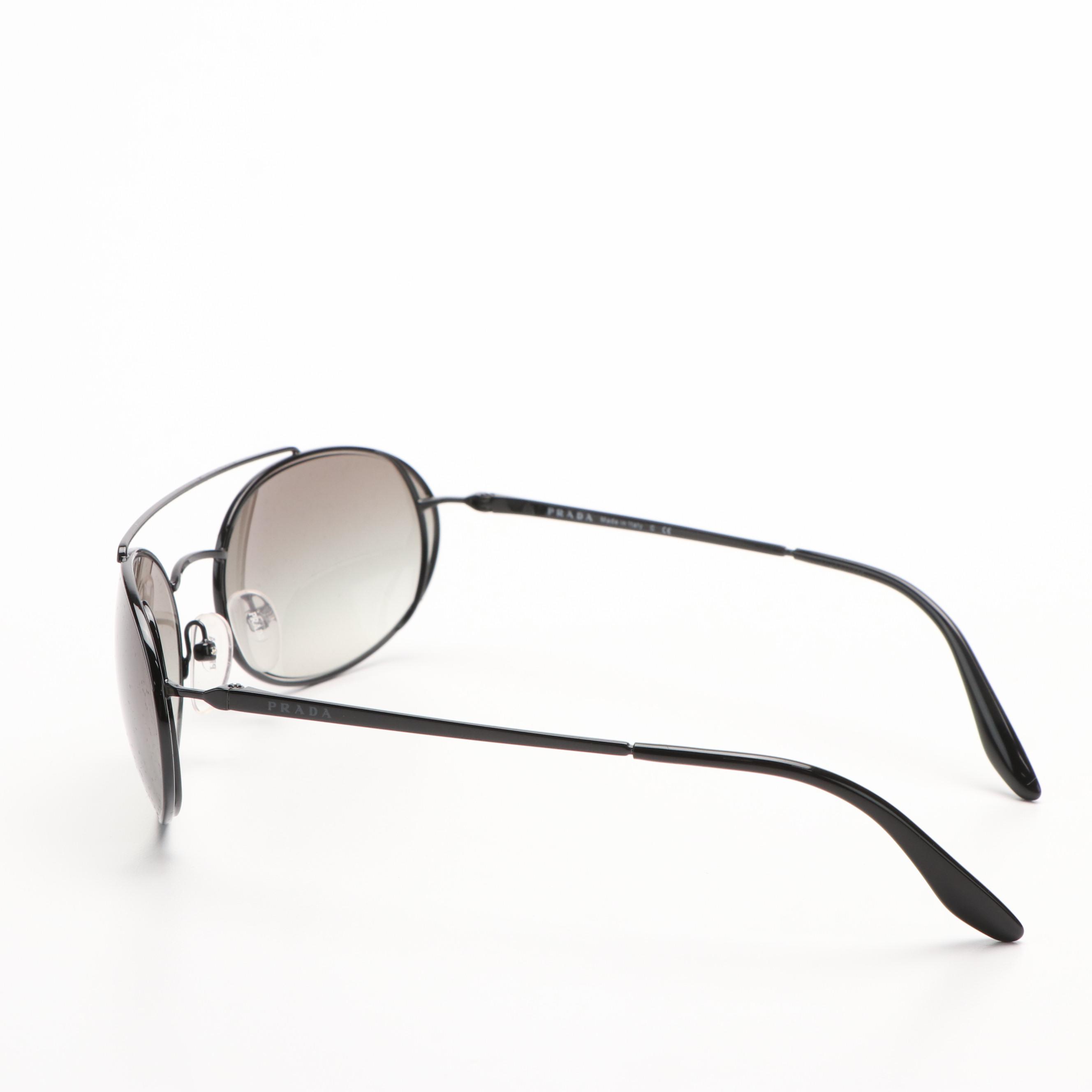 Prada PR66VS Oval Black/Grey Gradient Sunglasses With Case