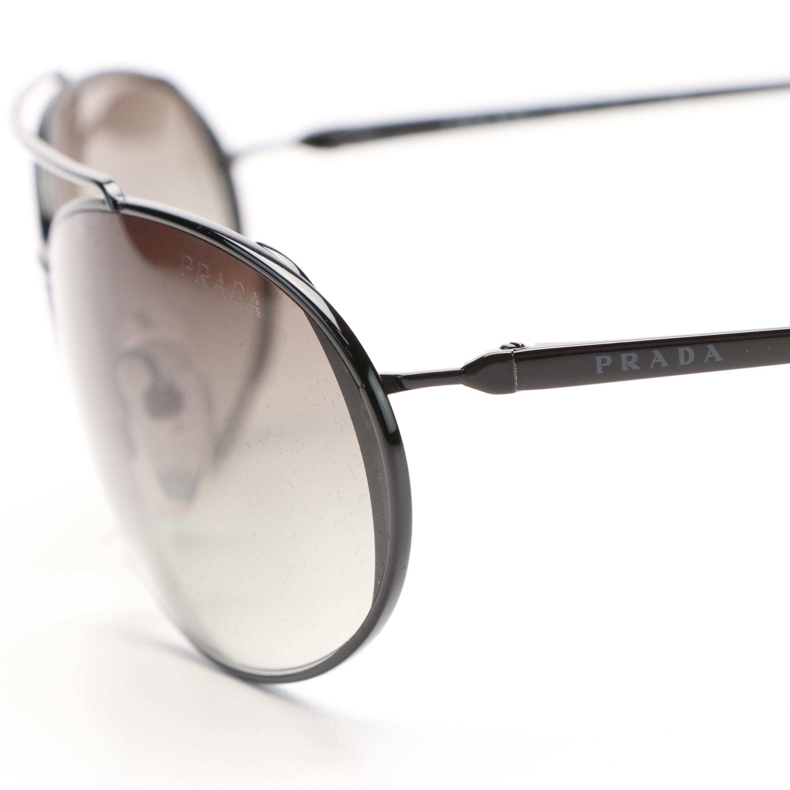 Prada PR66VS Oval Black/Grey Gradient Sunglasses With Case