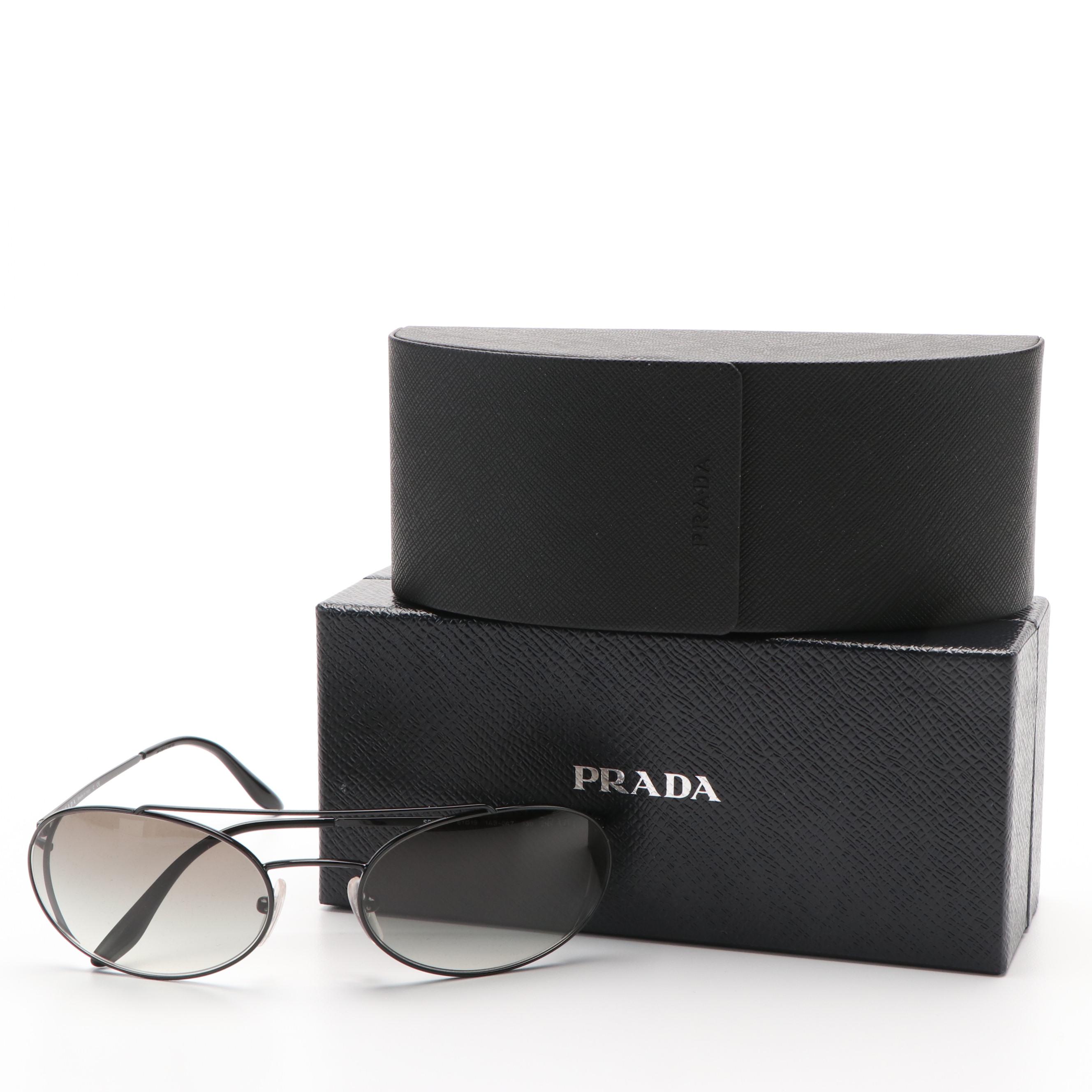 Prada PR66VS Oval Black/Grey Gradient Sunglasses With Case