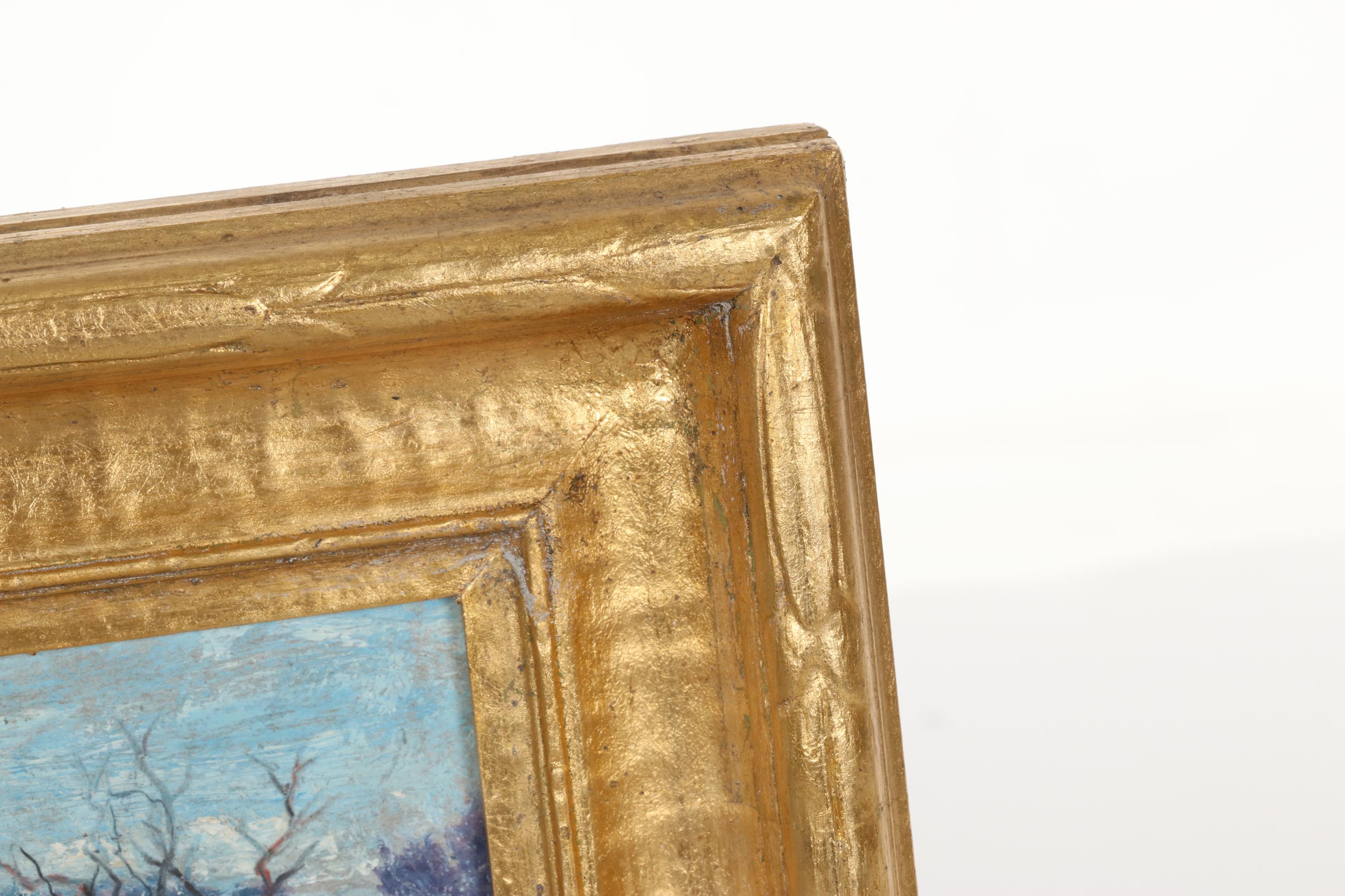 Winter Landscape Oil Painting of Child Playing With Dog