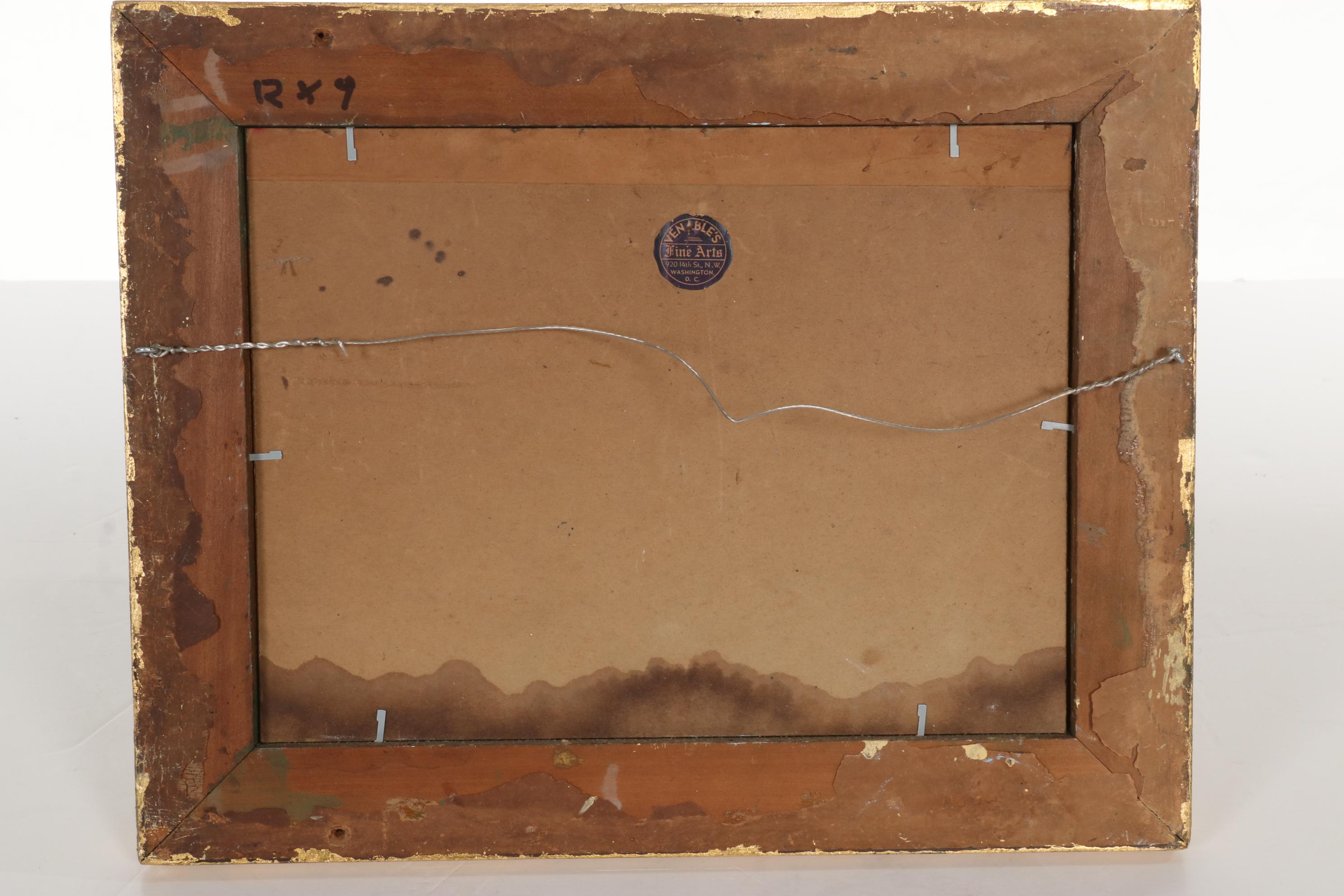 Winter Landscape Oil Painting of Child Playing With Dog