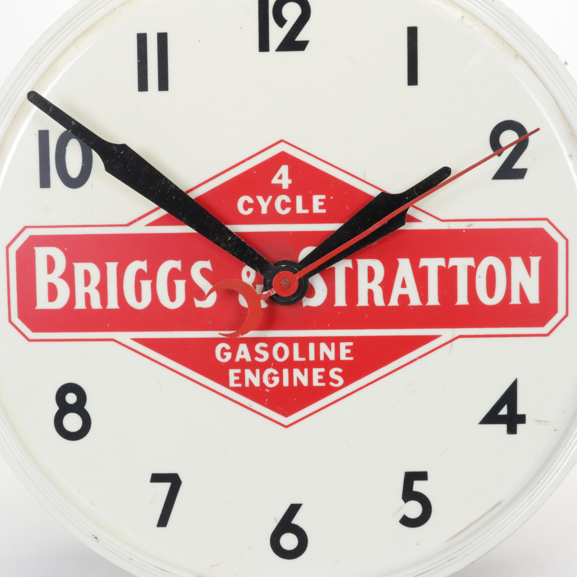 Briggs & Stratton Gasoline Engines Illuminated Advertising Clock, Mid-20th C.