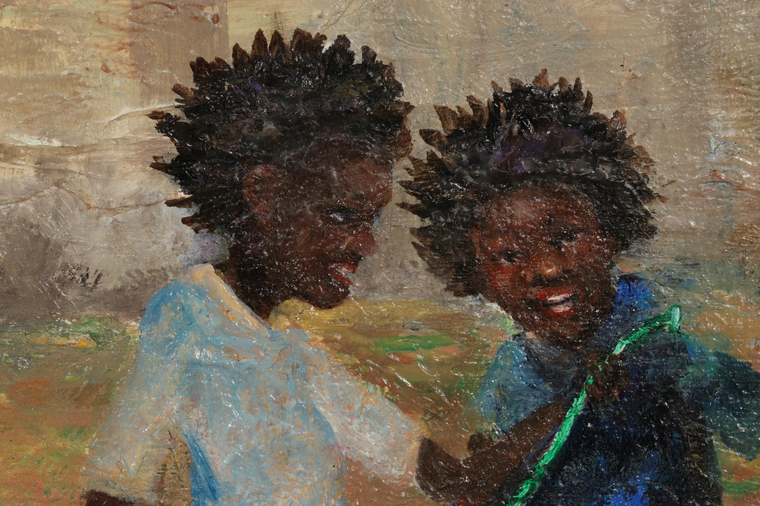 Oil Painting of Children Playing Outside