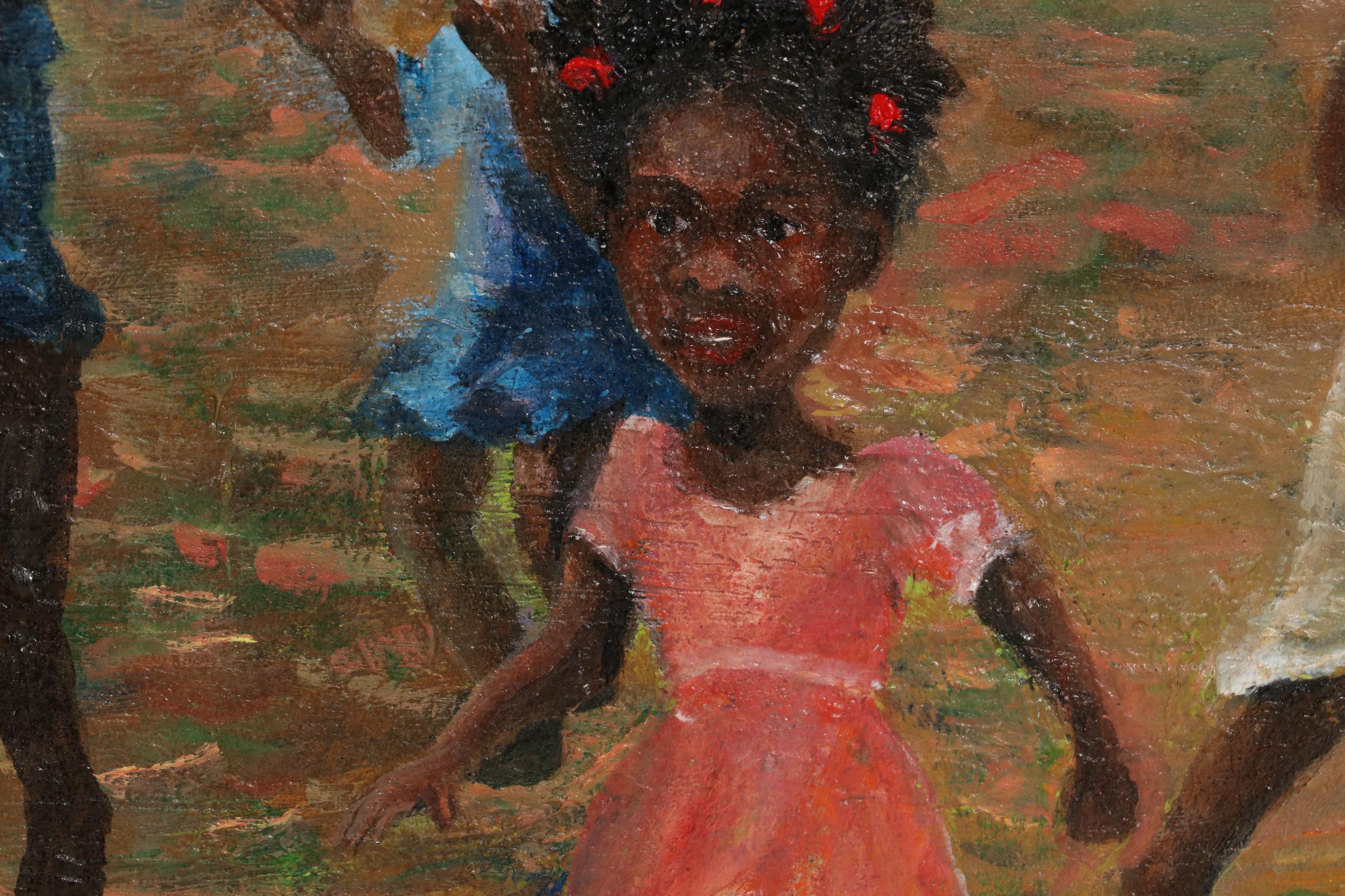Oil Painting of Children Playing Outside