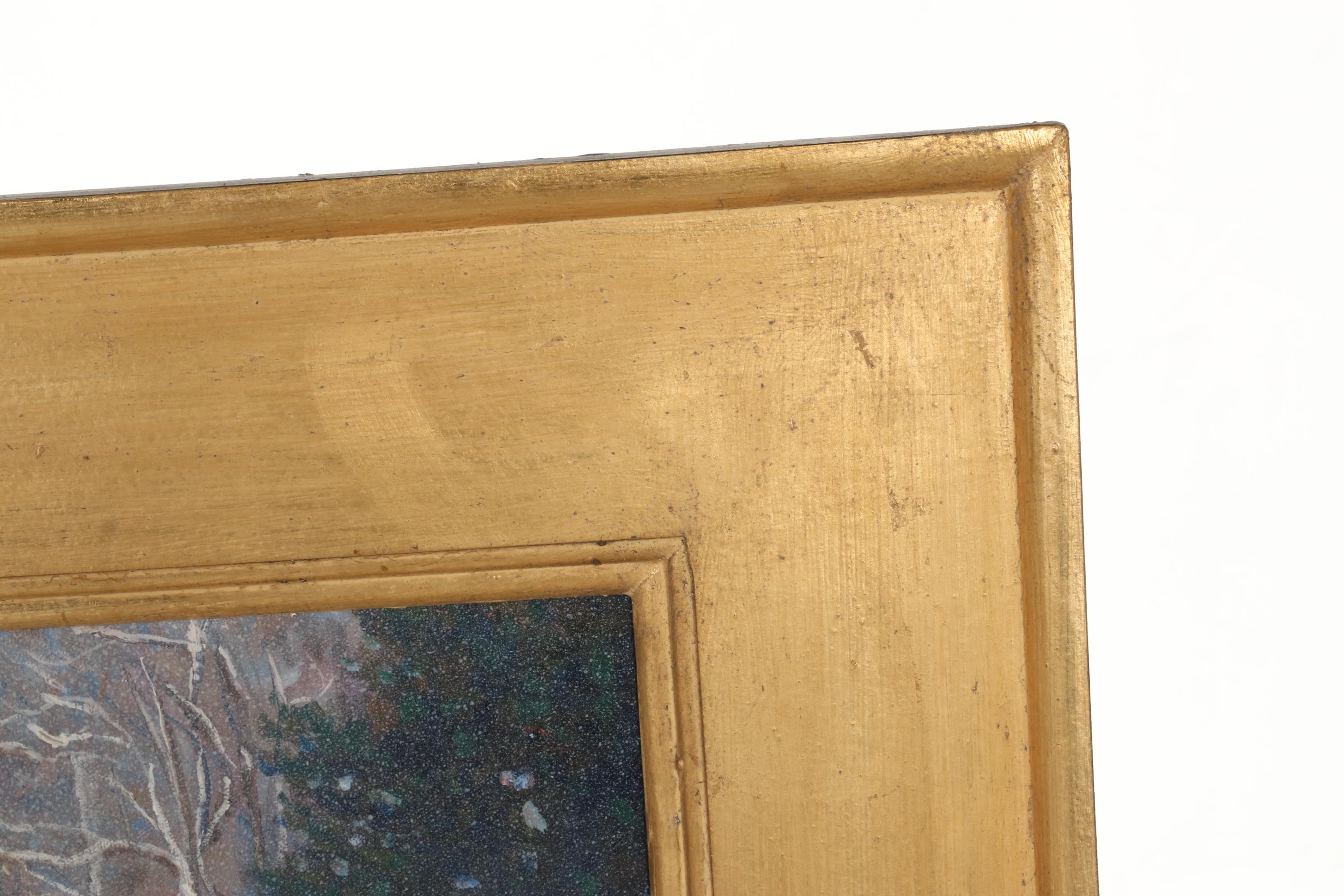 Wintertime Street Scene Oil Painting with Horse-drawn Carriages