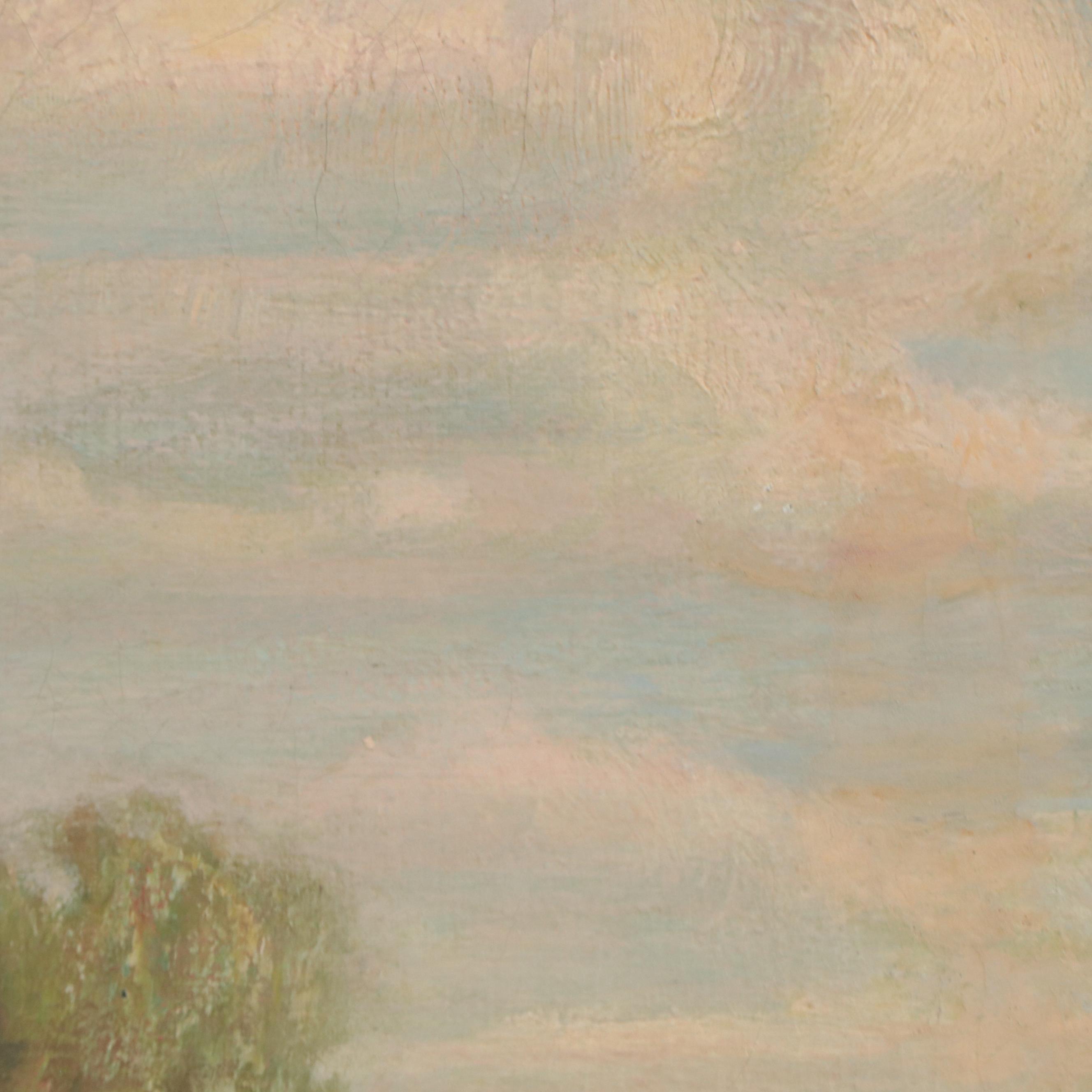 German School Pastoral Landscape Oil Painting, Circa 1900