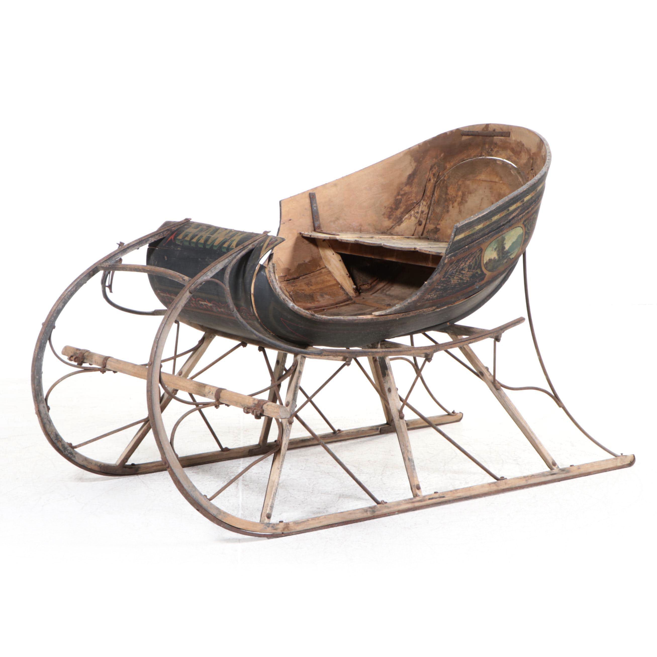 Hawk Polychrome Wood Horse Drawn Sleigh | EBTH