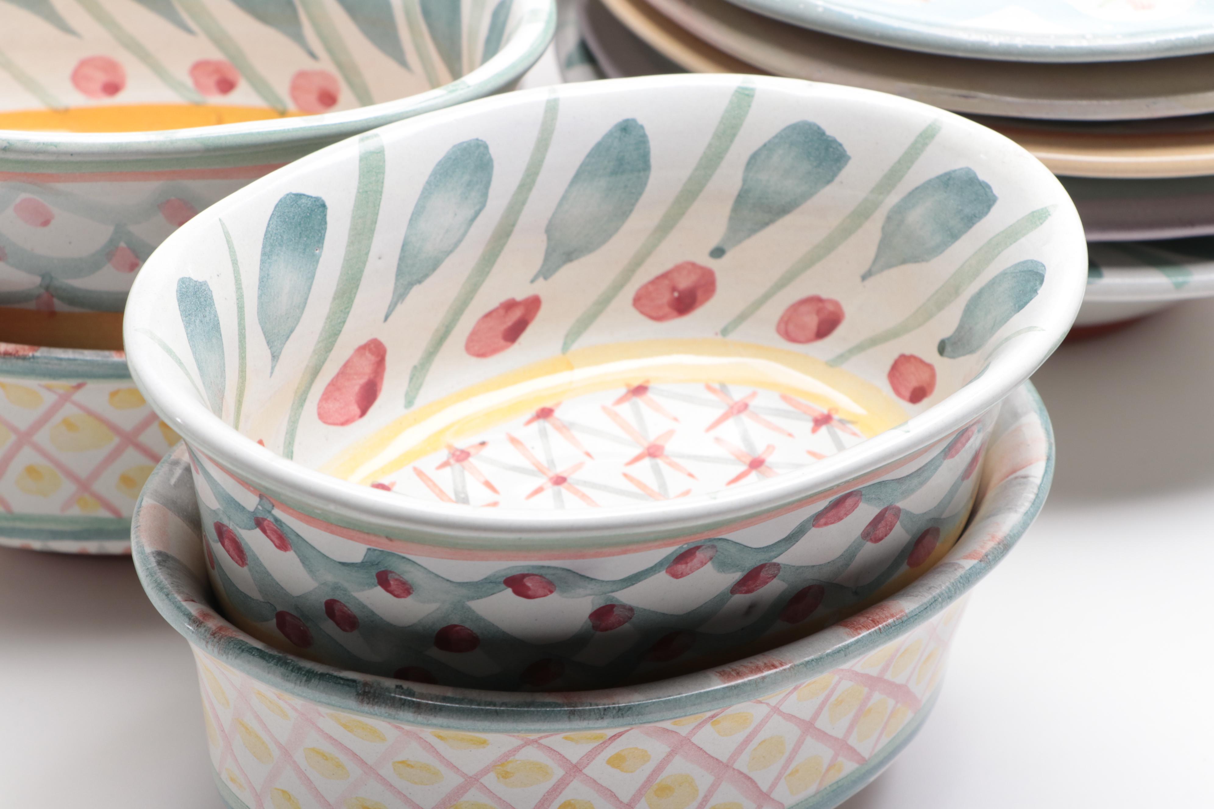 Mackenzie-Childs "Kings Ferry" Terracotta Dinner Plates and Other Tableware