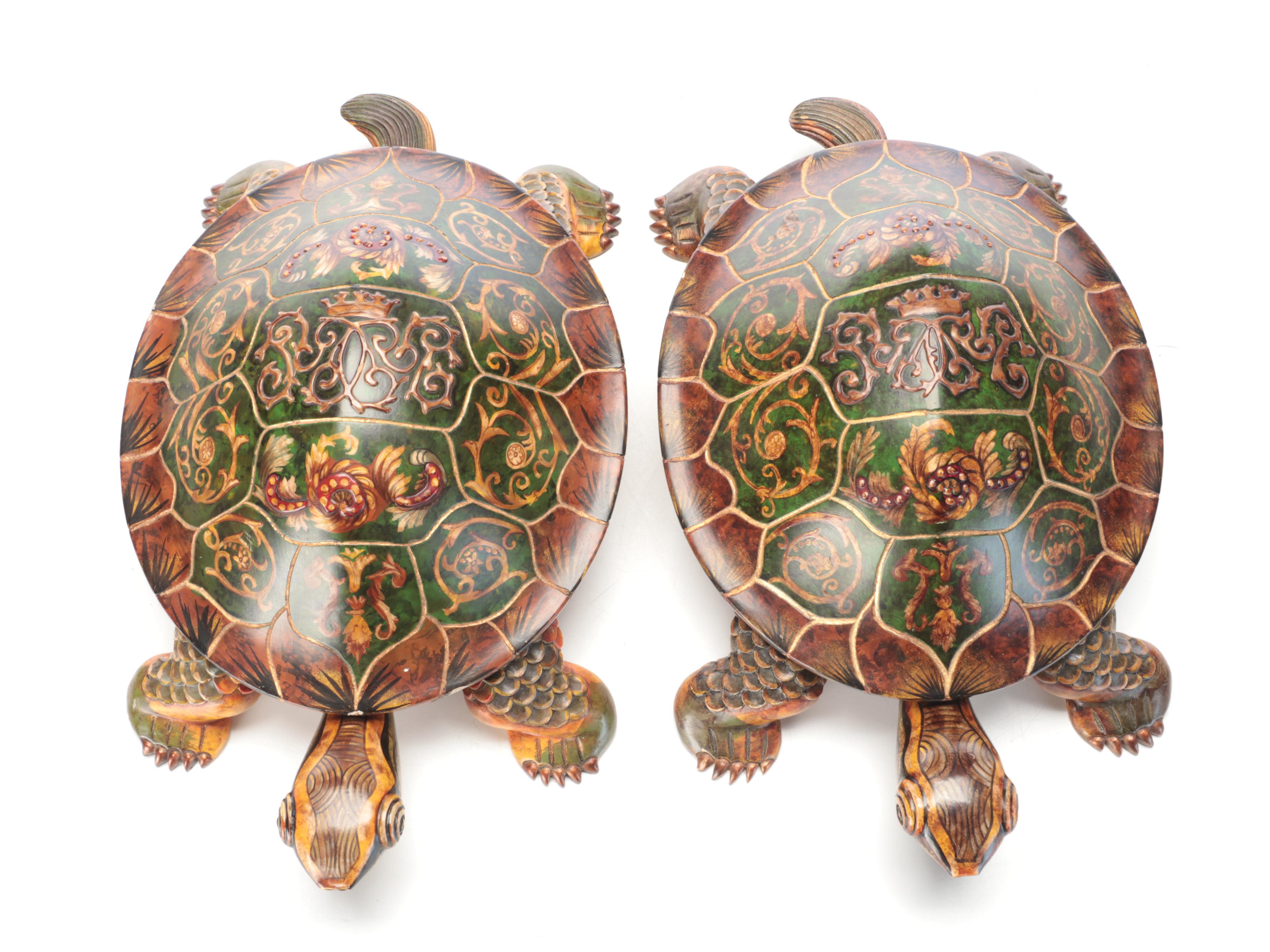 Castilian Imports Inc. Chinese Carved Composite Turtle Shaped Boxes