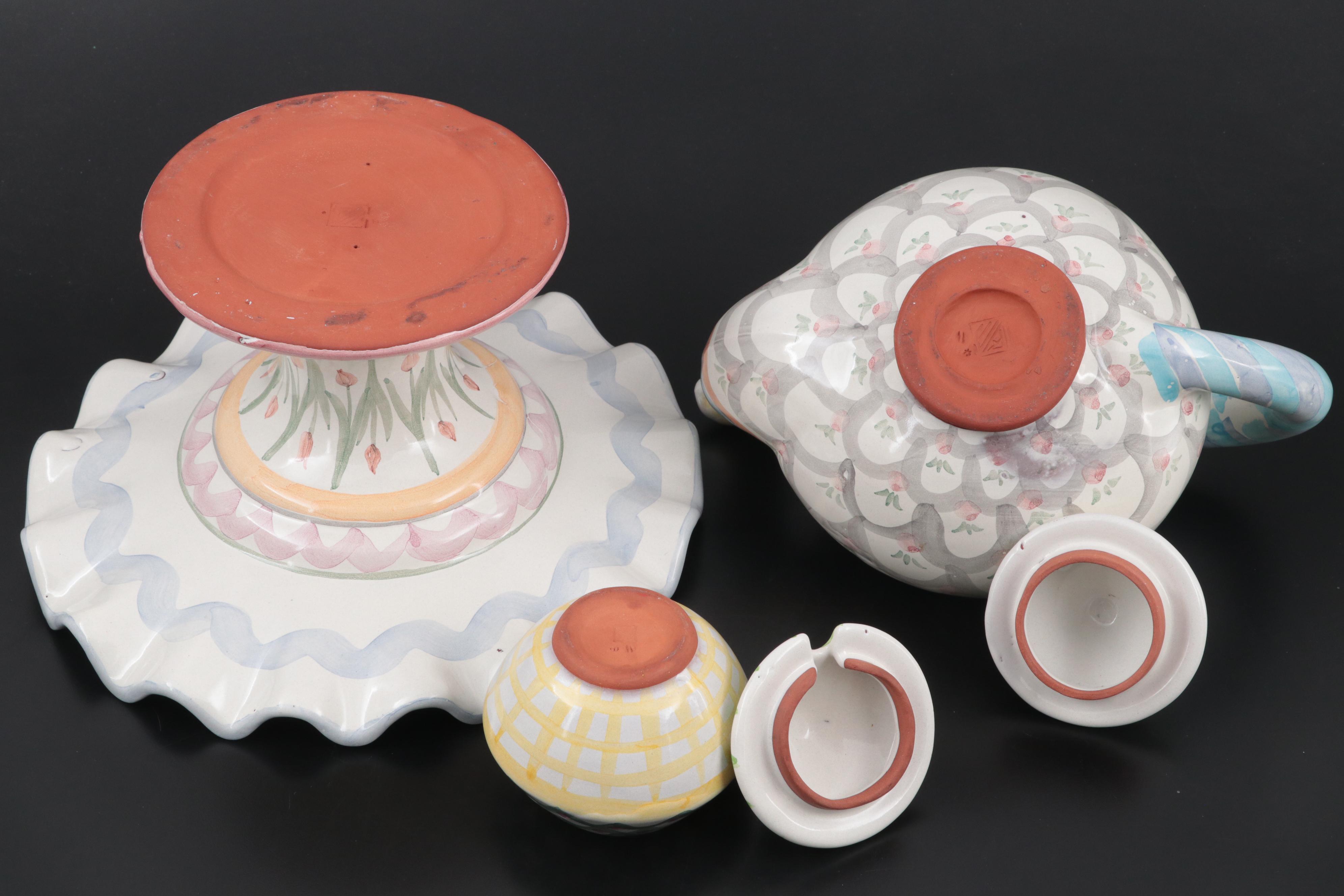 MacKenzie-Childs Tea Set and Cake Stand, Late 20th Century